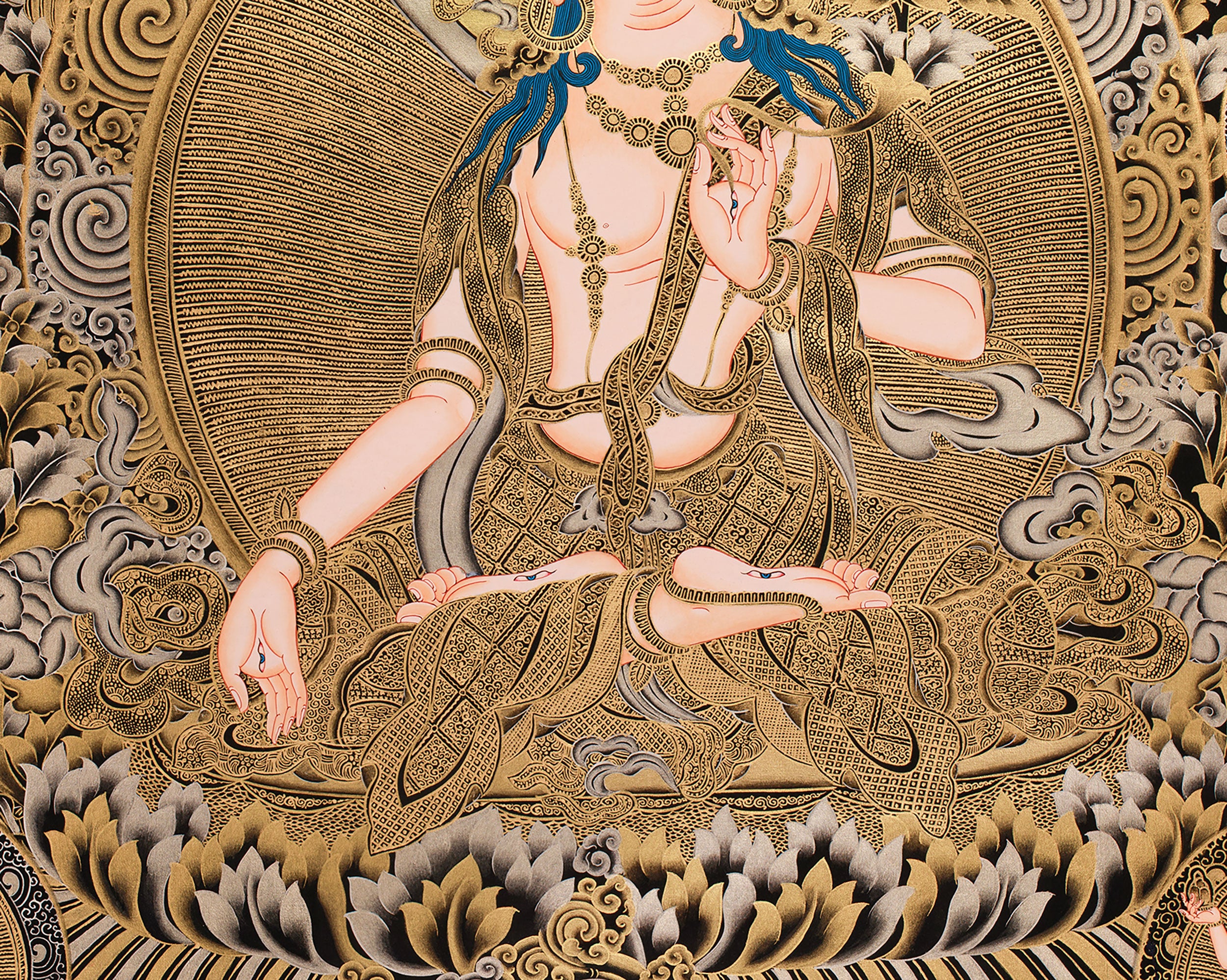 Regal 24K Gold Thangka of White Tara | Ethereal Presence of Goddess Dolma