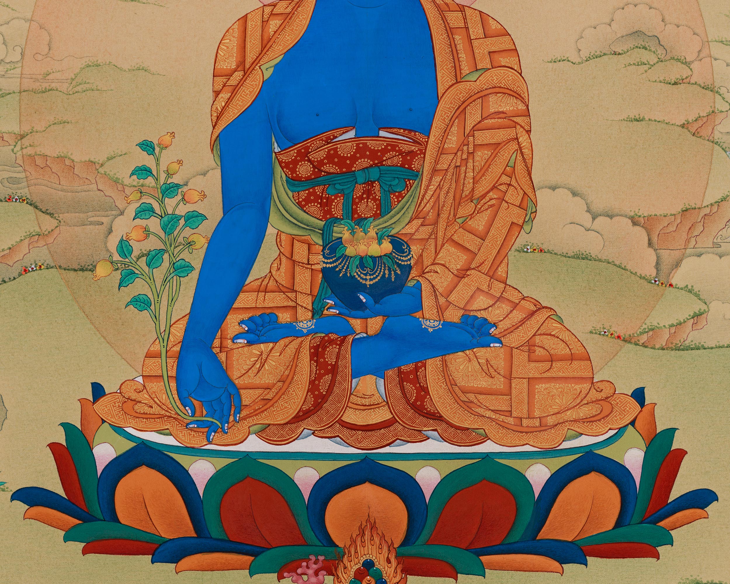 Exclusive Thangka of Healer Medicine Buddha | The Divine Buddha of Healing and Protection