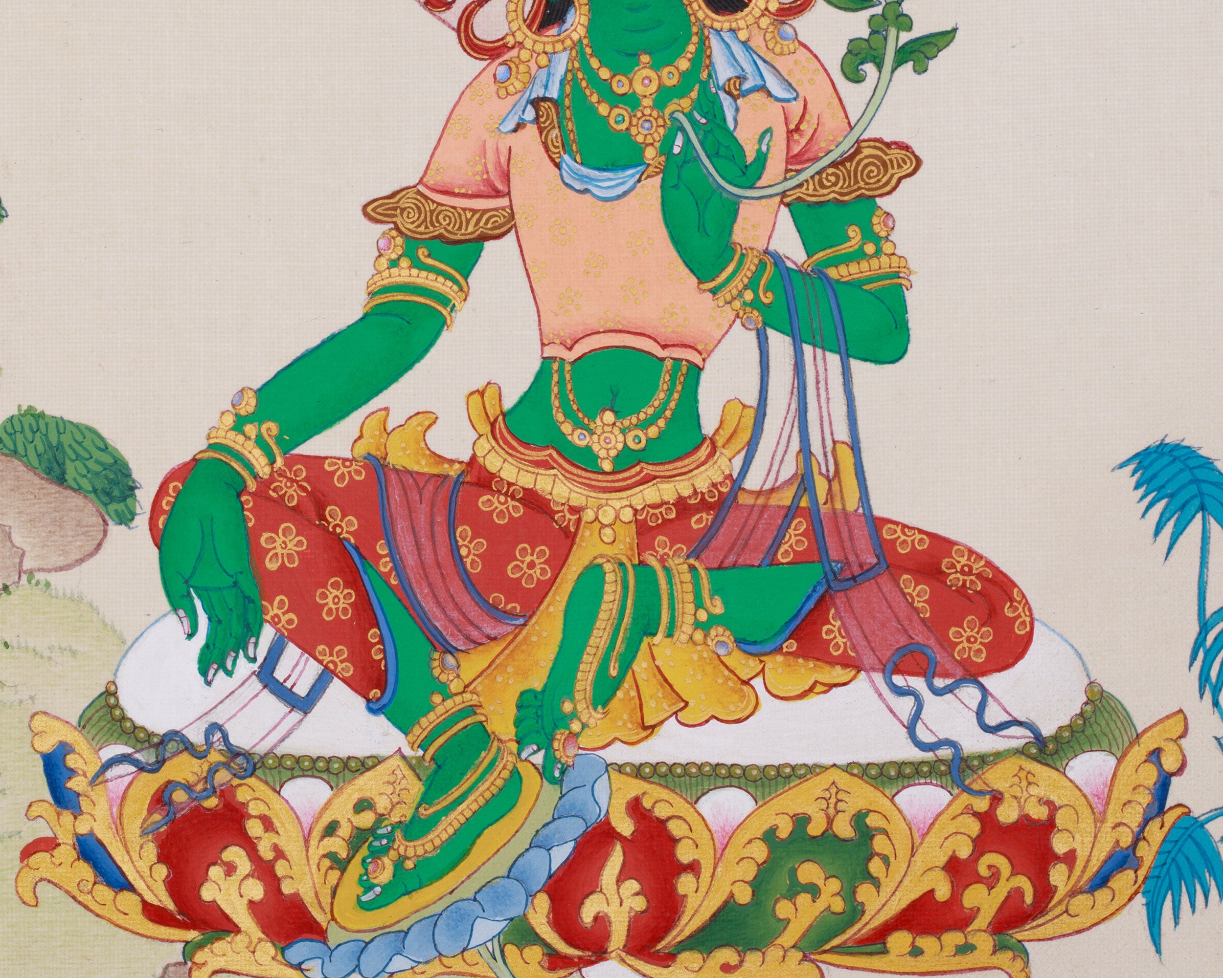 23 cm Savior Green Tara Thangka | Goddess of Compassion and Swift Protection