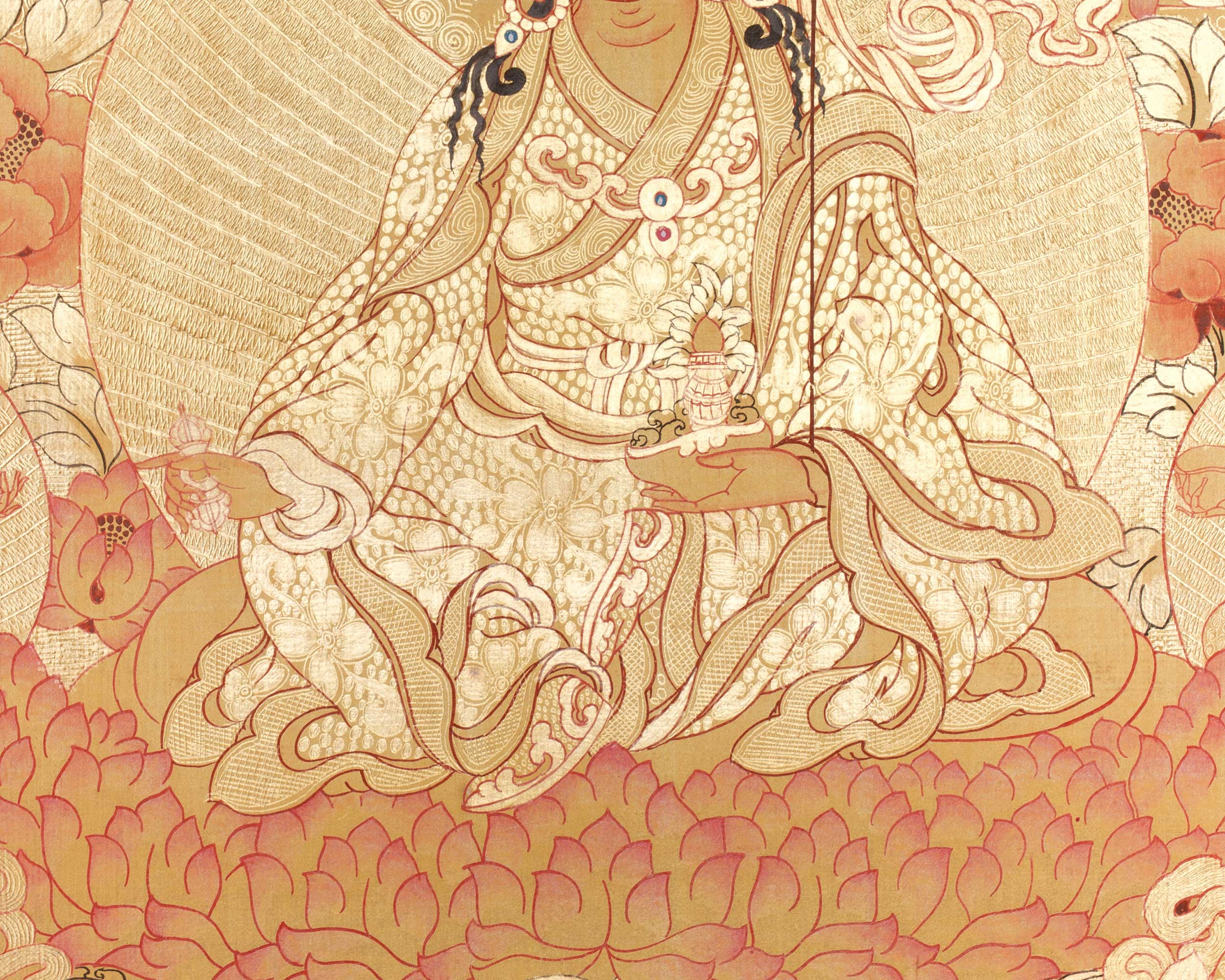 Padmasambhava Tibetan Master Thangka | A Sacred Representation of Guru Rinpoche with Other Divine Beings