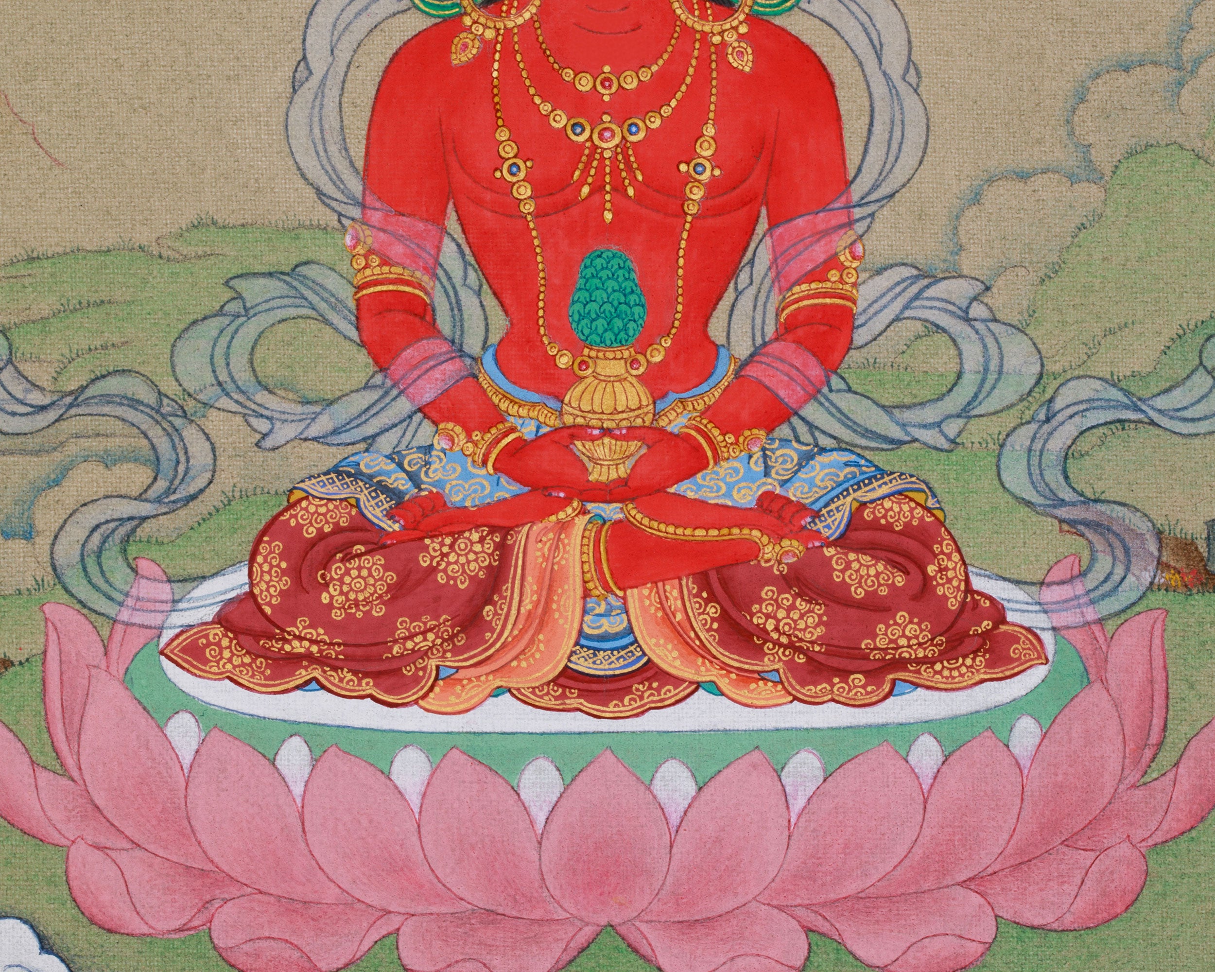 Compact Thangka of Amitayus Buddha | Red Buddha of Longevity