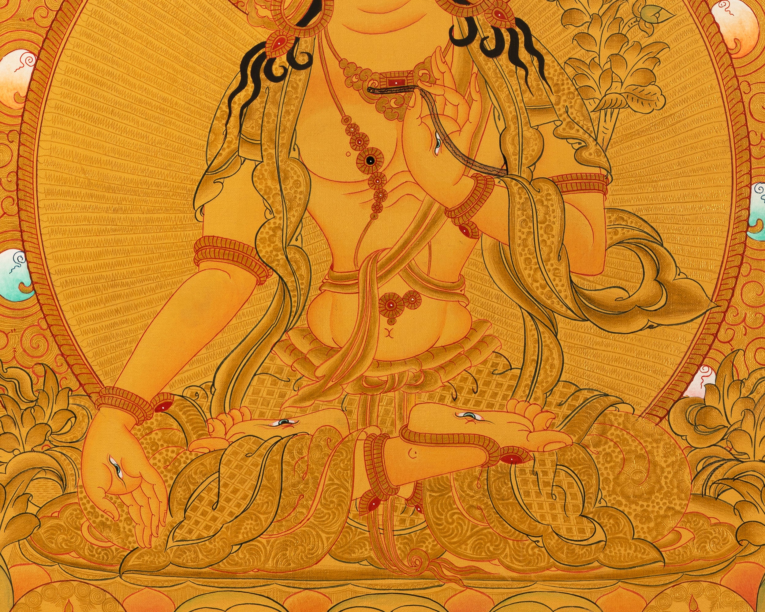White Tara with Amitayus, Namgyalma, and Amitabha Buddha | Tibetan Bodhisattva Art