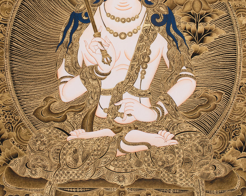 Bodhisattva Akasagarbha Thangka | Fully Gold Embellished on Black Canvas