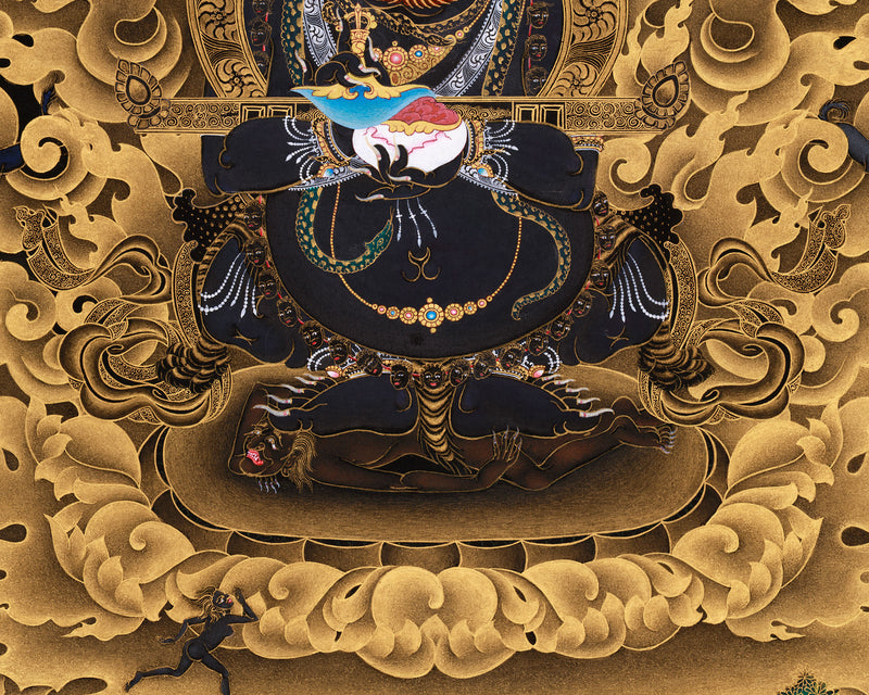 Extra-ordinary Sakya Mahakala Thangka in Gold