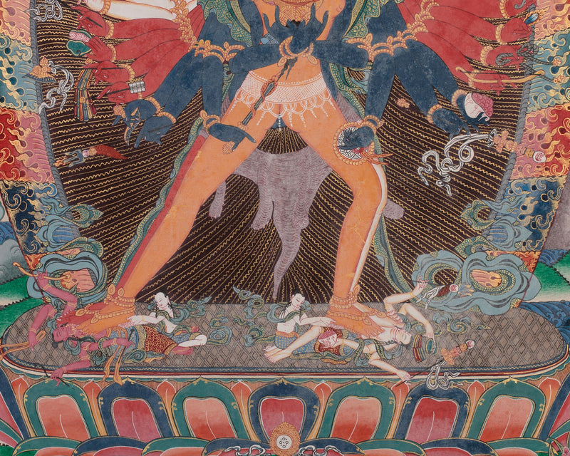 Kalachakra and Vishvamata, Yidam Deity Thangka | Red and Yellow Silk Brocade