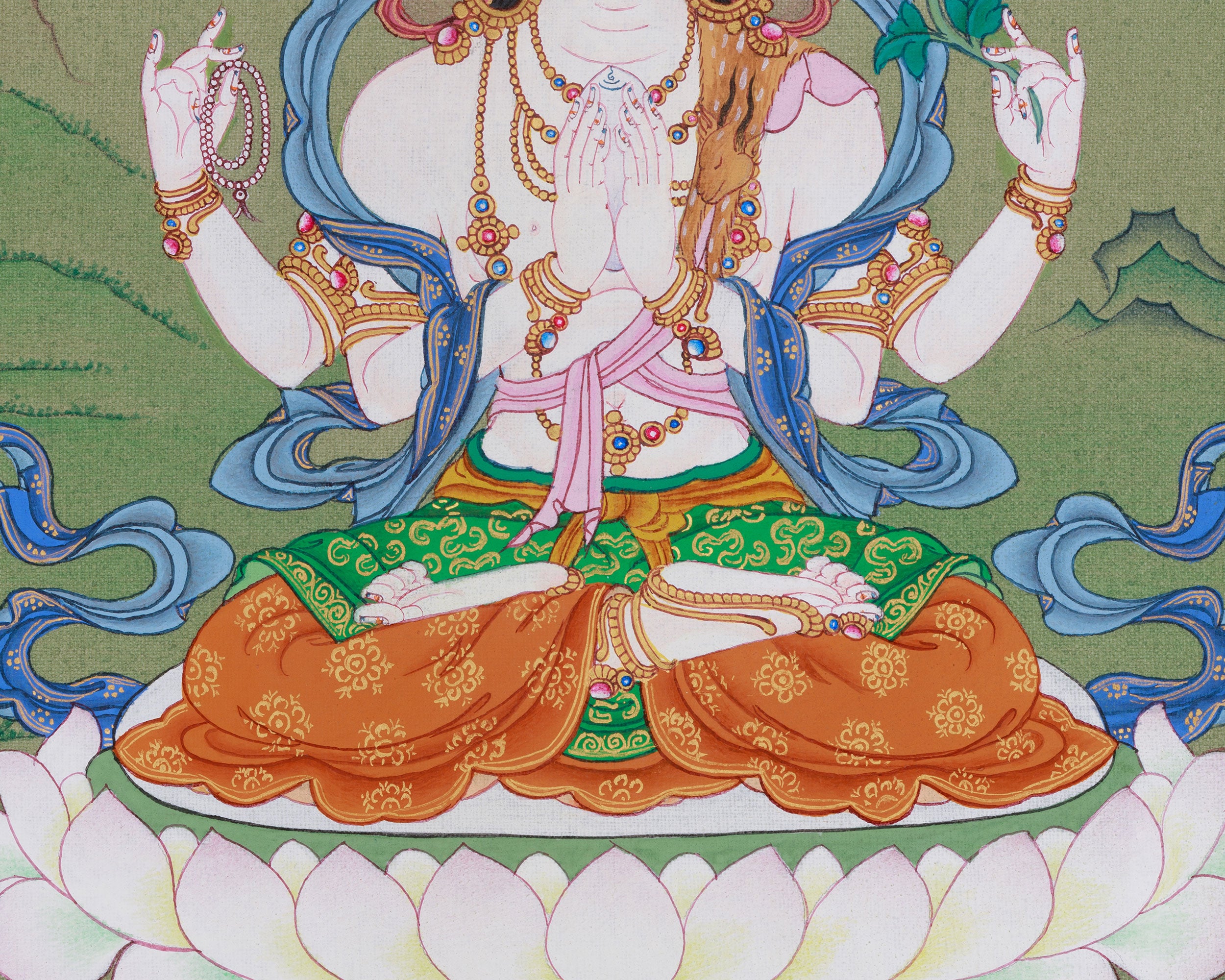 Beautiful Four-Armed Chenrezig Thangka | Avalokiteshvara Art