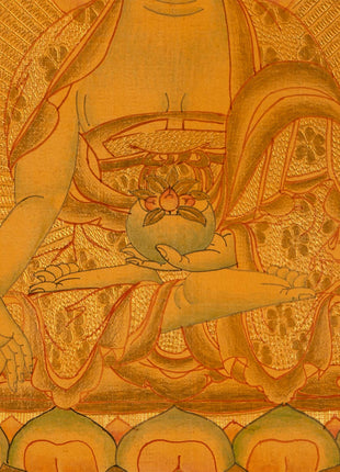 Tibetan Buddhist Painting Of Medicine Buddha Thangka | 24K Gold Style Hand Painted