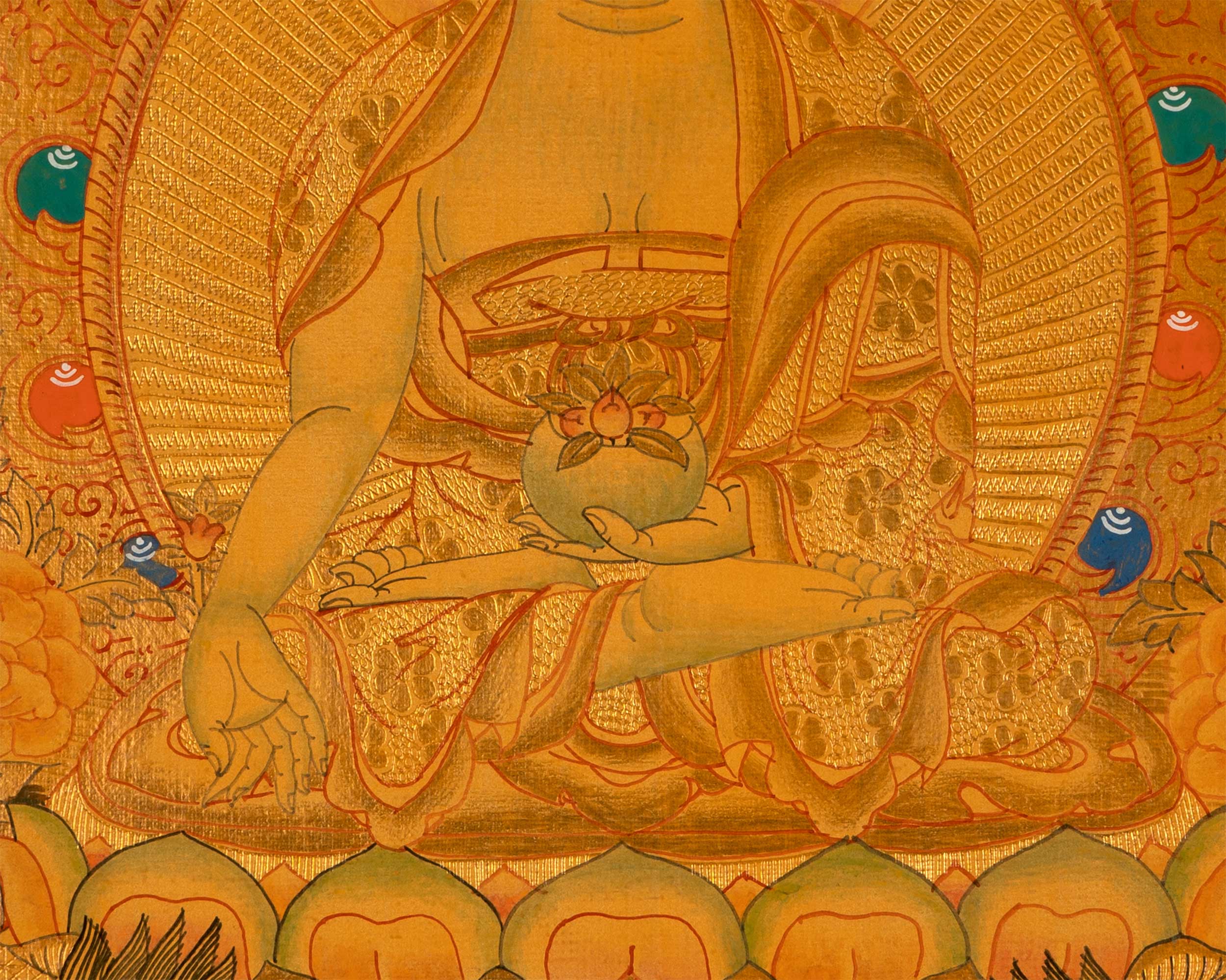 Tibetan Buddhist Painting Of Medicine Buddha Thangka | 24K Gold Style Hand Painted