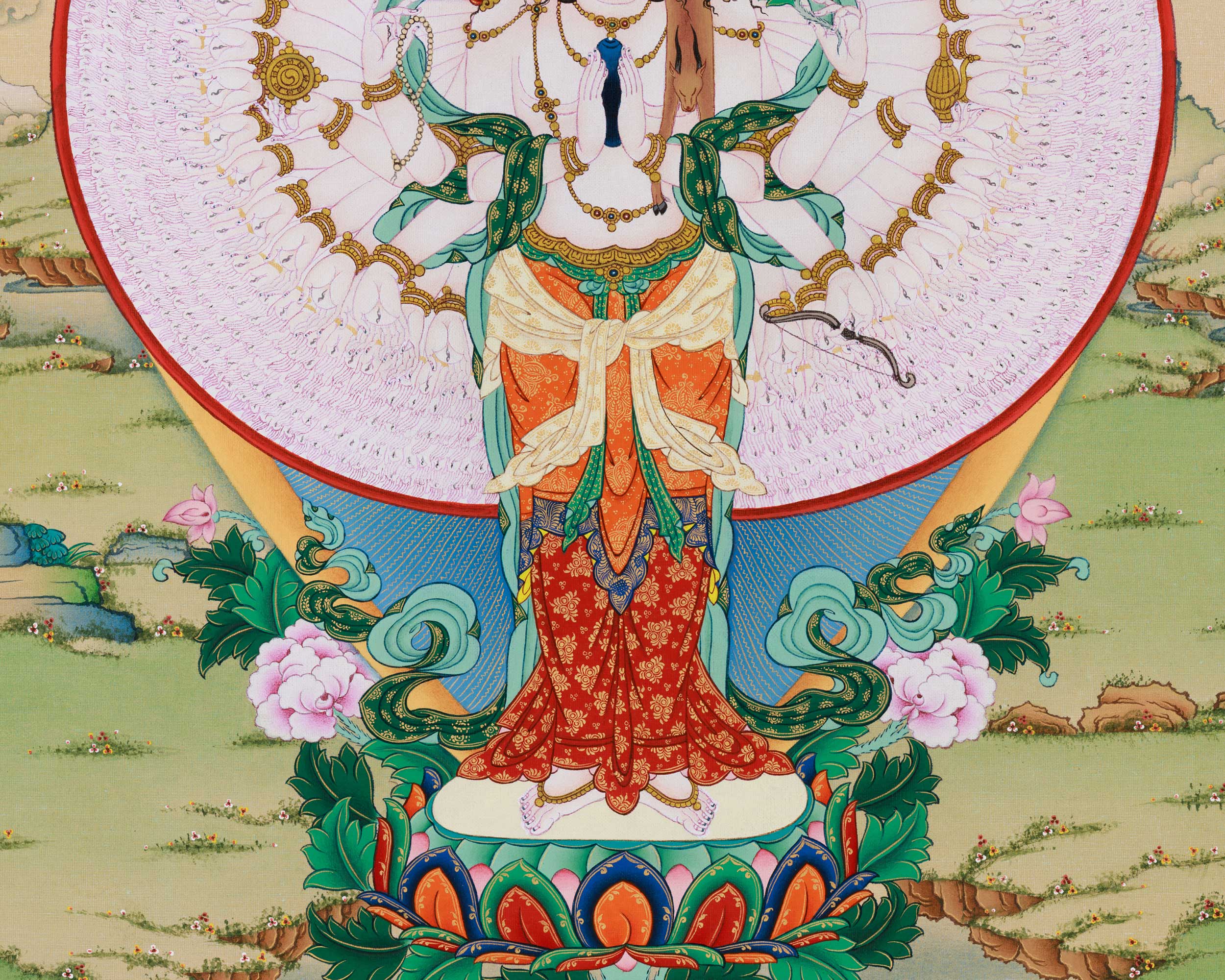 Thousand Arms of Compassion | Chenrezig Thangka Print | Artwork Of Infinite Compassion Chenrezig