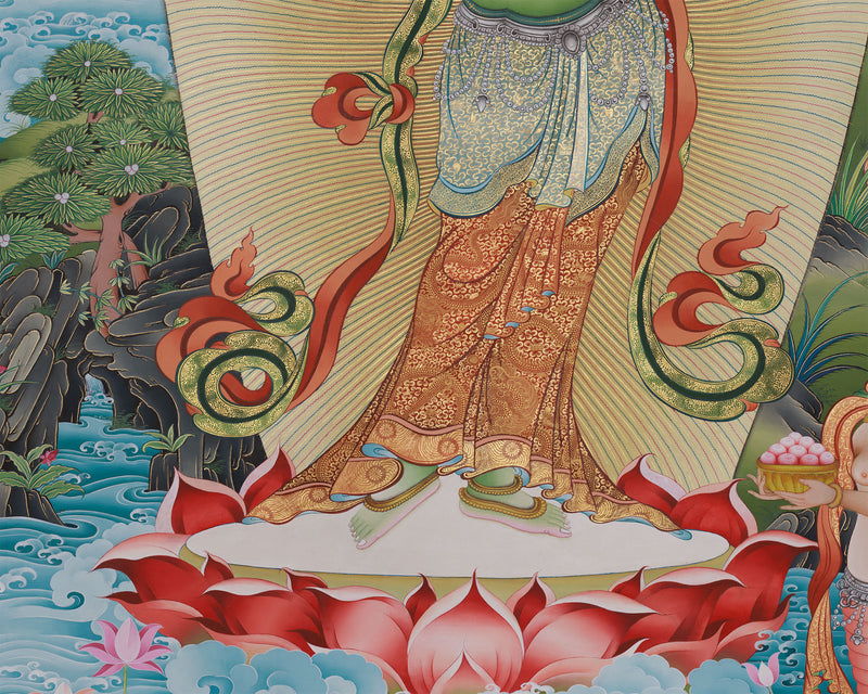 Standing Goddess Green Tara Canvas Print | Tibetan Bodhisattva of Compassion