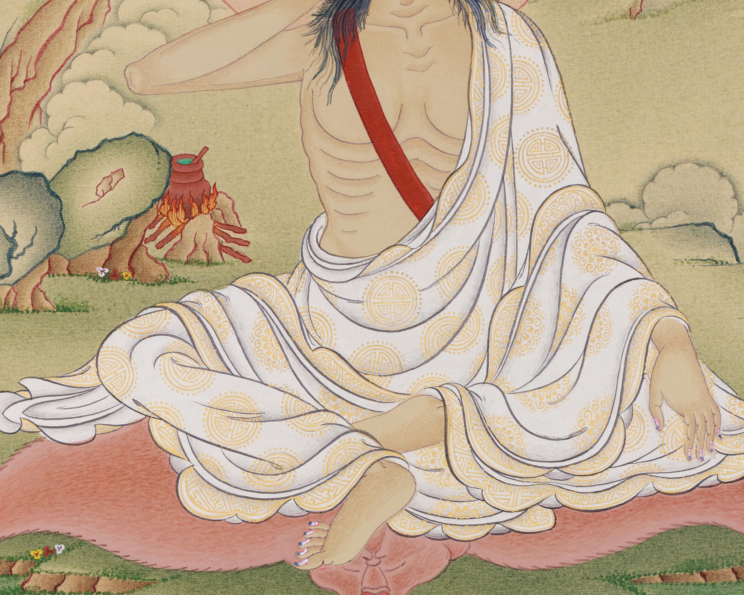 Milarepa with Vajradhara Thangka | Meditation Master and Buddha of Ultimate Wisdom