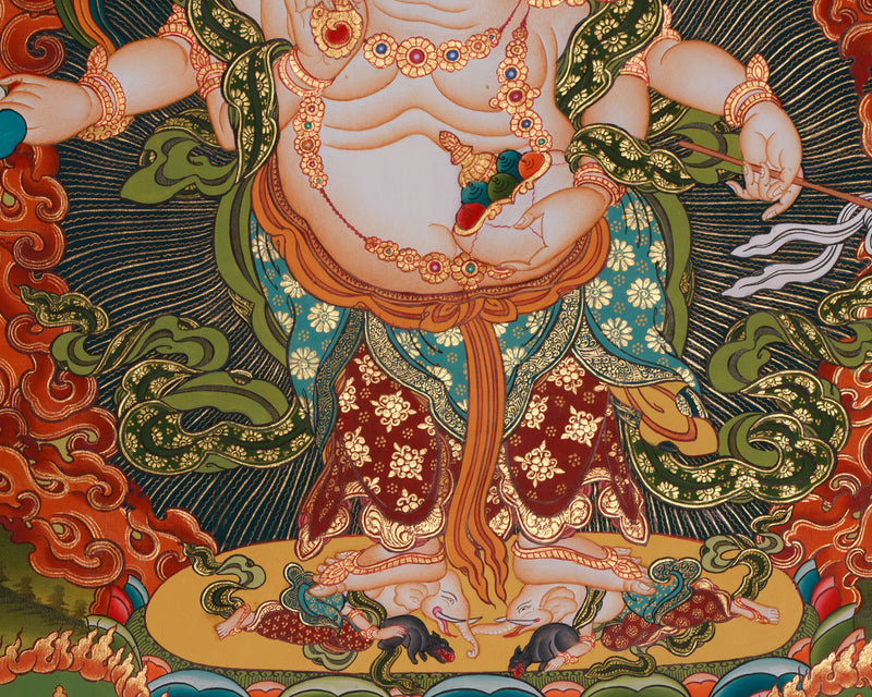 Hand-Painted White Mahakala Thangka | Wrathful Guardian of Wealth and Protection