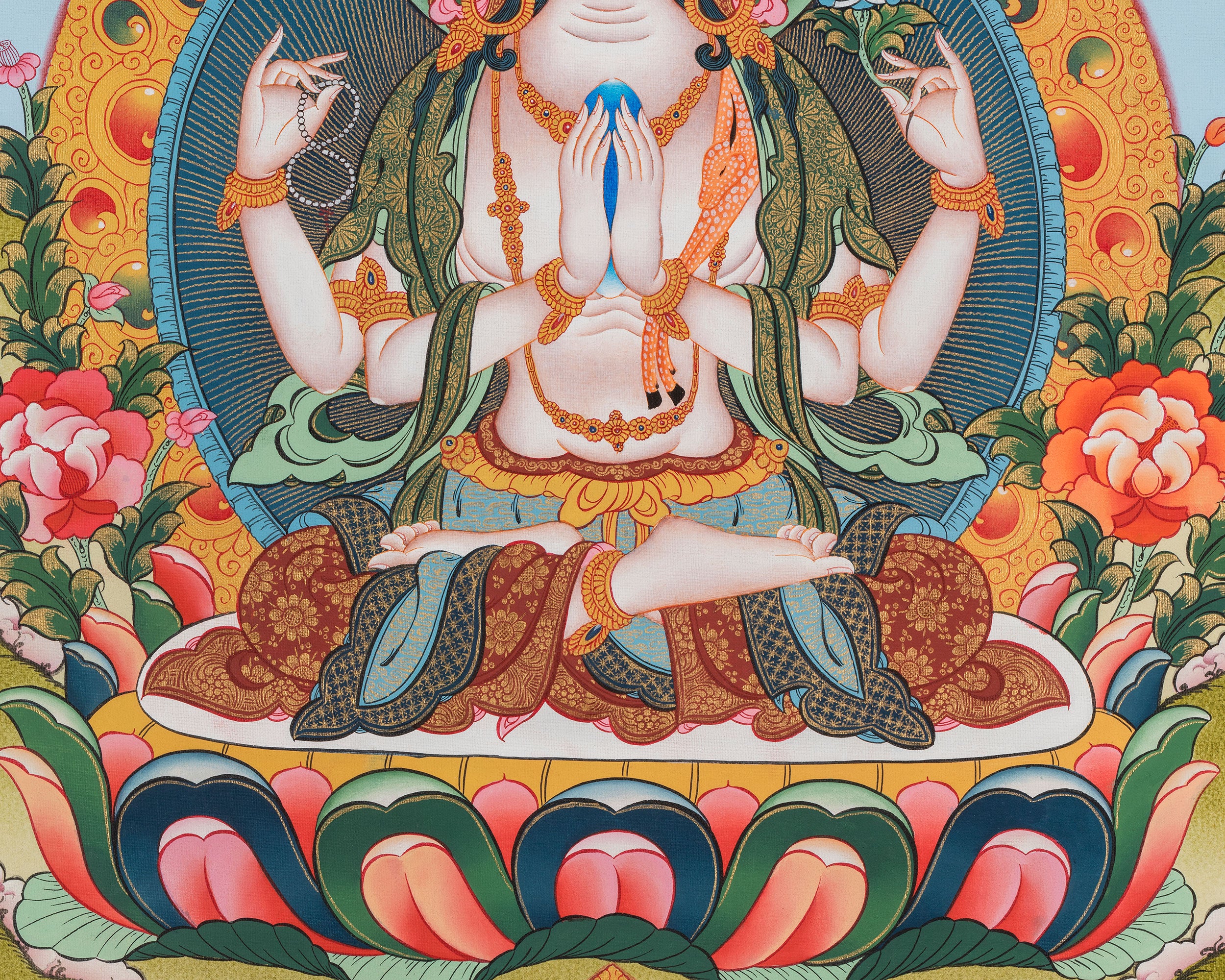 Divine Deity Chenrezig | Hand-Painted Avalokiteshvara Thangka