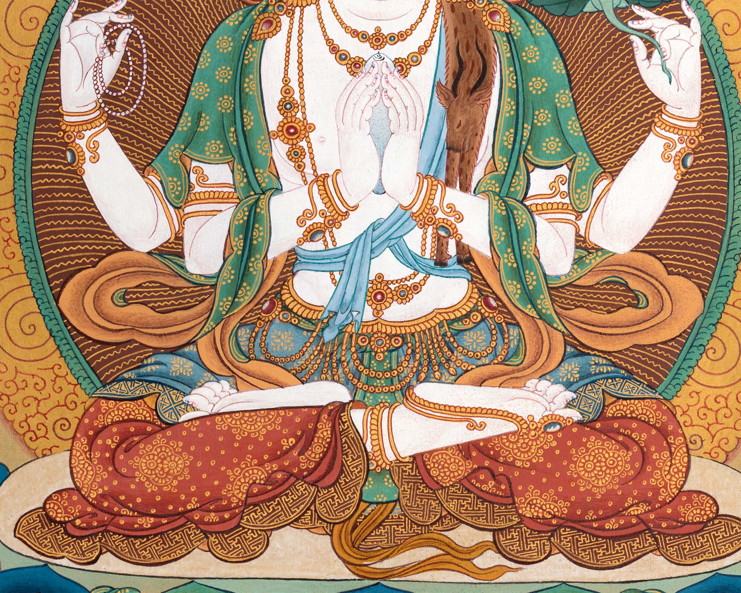 Trio Bodhisattvas Thangka | Avalokiteshvara, Manjushri, and Vajrapani