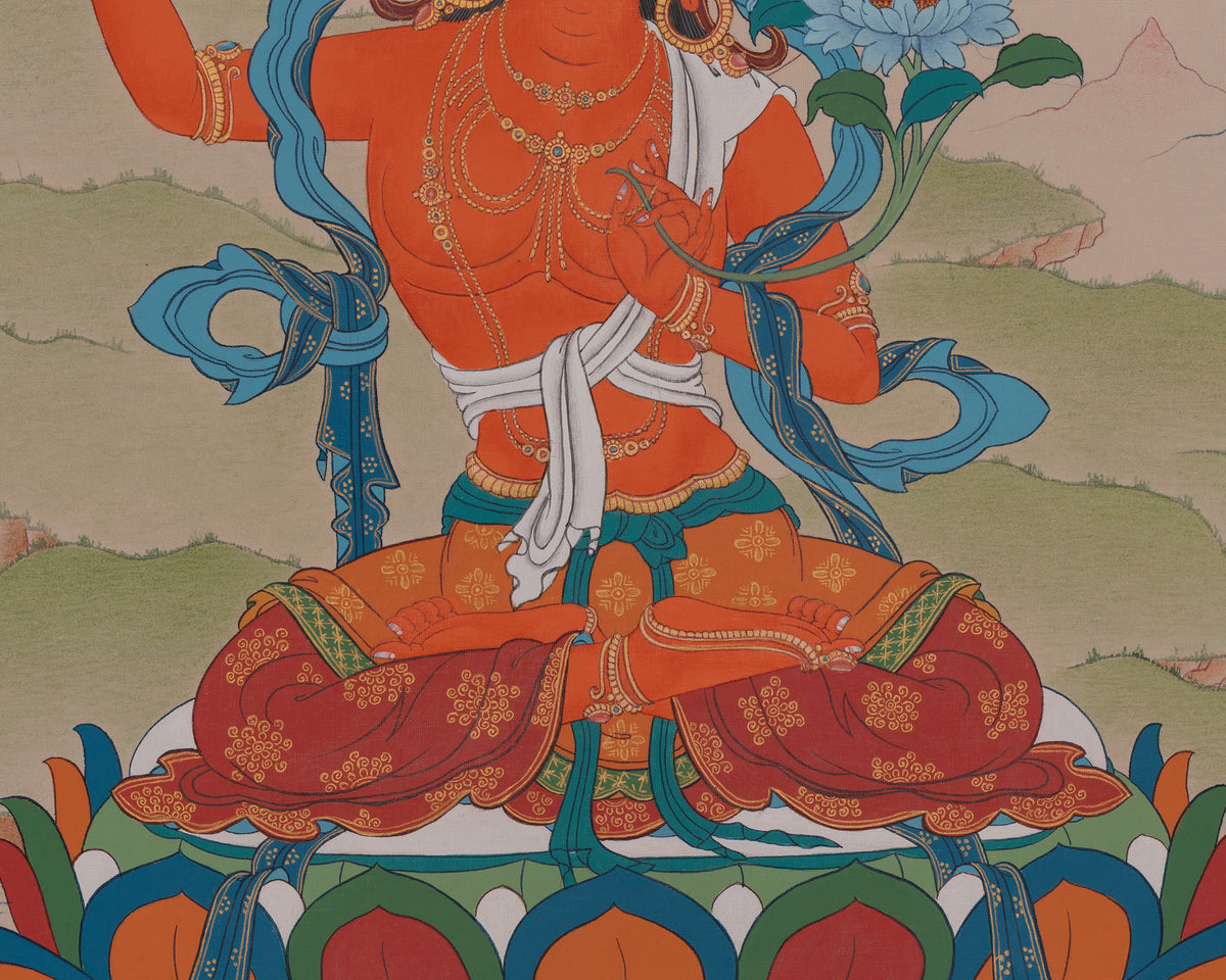 Spiritual Manjushri Artwork | Enlightened Wisdom Deity | Traditional Thangka