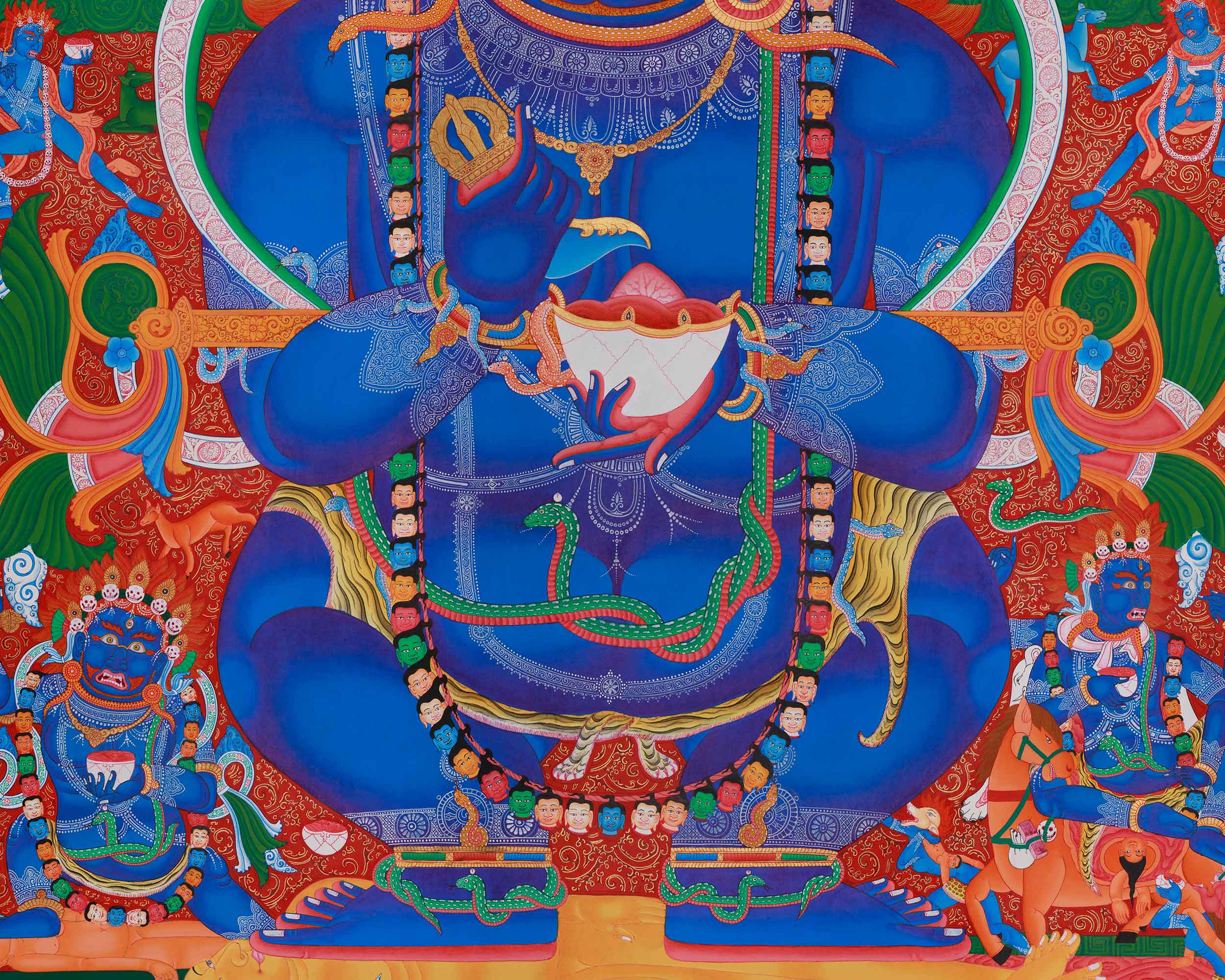 Sakya Mahakala Artwork | A Powerful Depiction of the Tantric Protector in Paubha Style