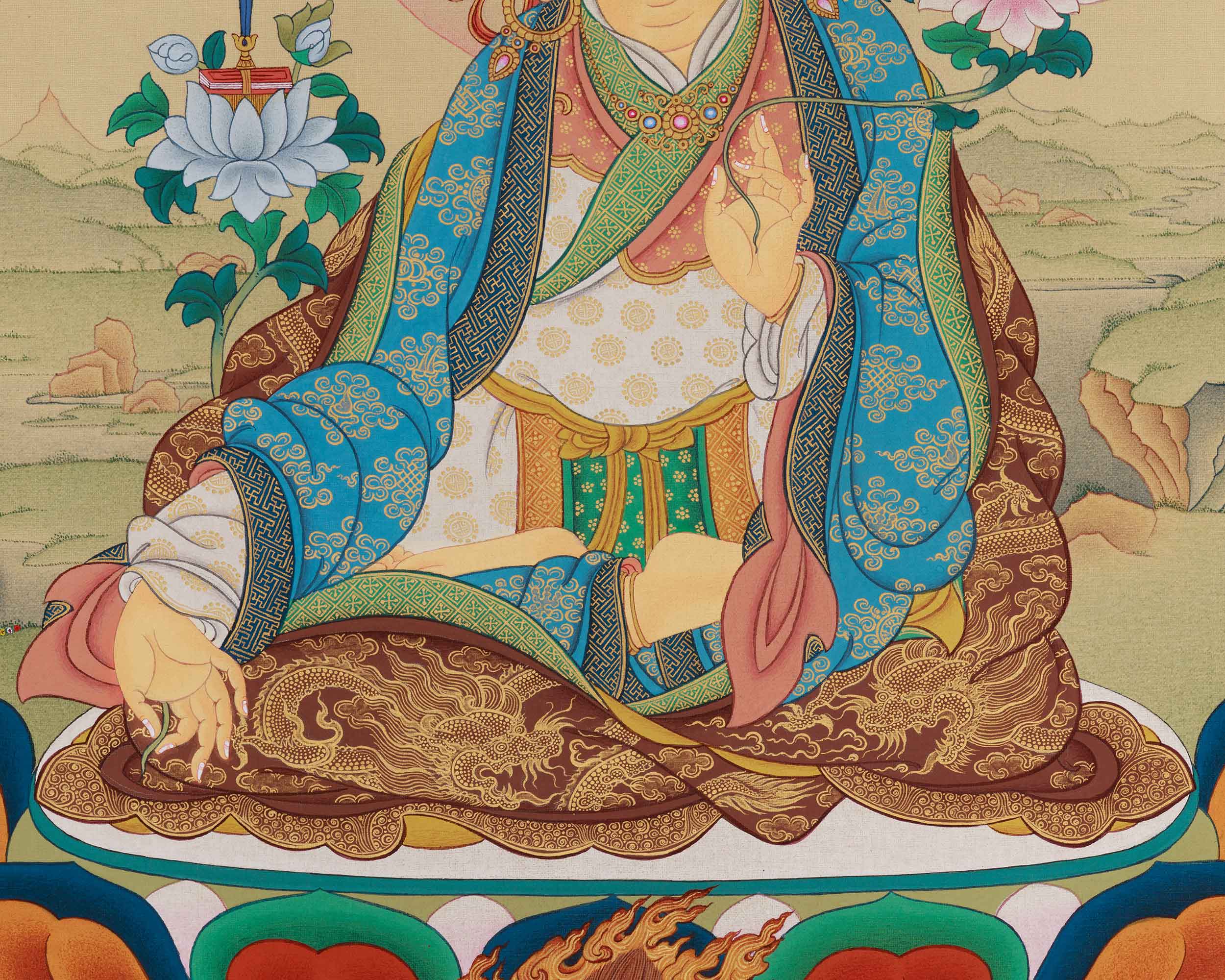 Yuthok with Medicine Buddha and Shanglon Gonpo Thangka | Tibetan Buddhist Master