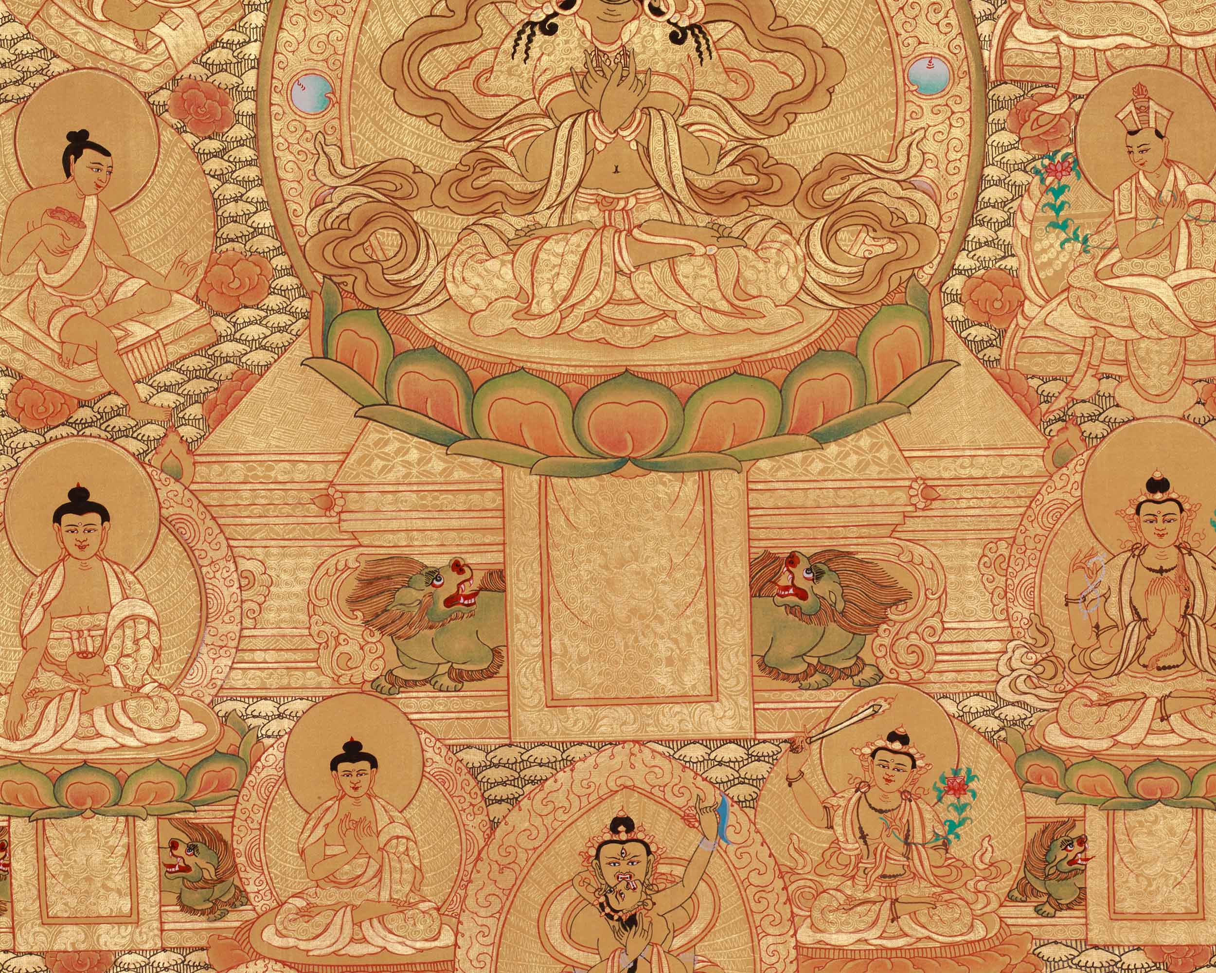 Vajradhara Lineage Thangka | A Divine Masterpiece of Tantric Teachings in Luminous Gold