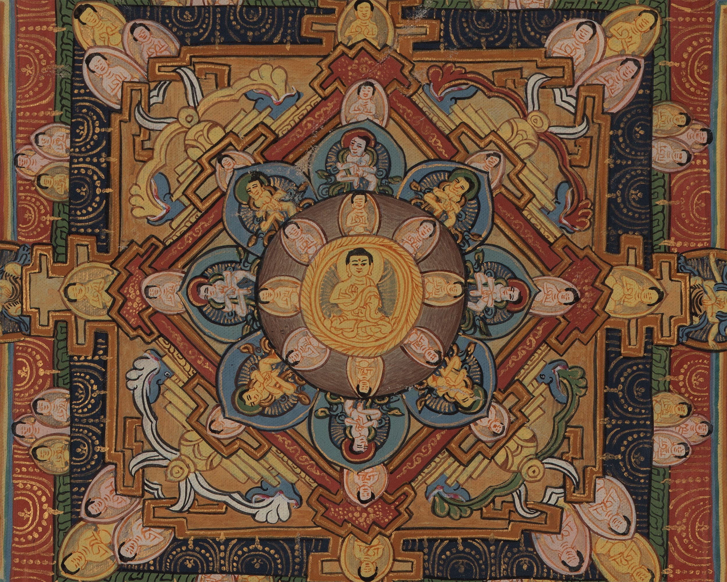Hand Painted Mandala | Thanka with Brocade Mounted
