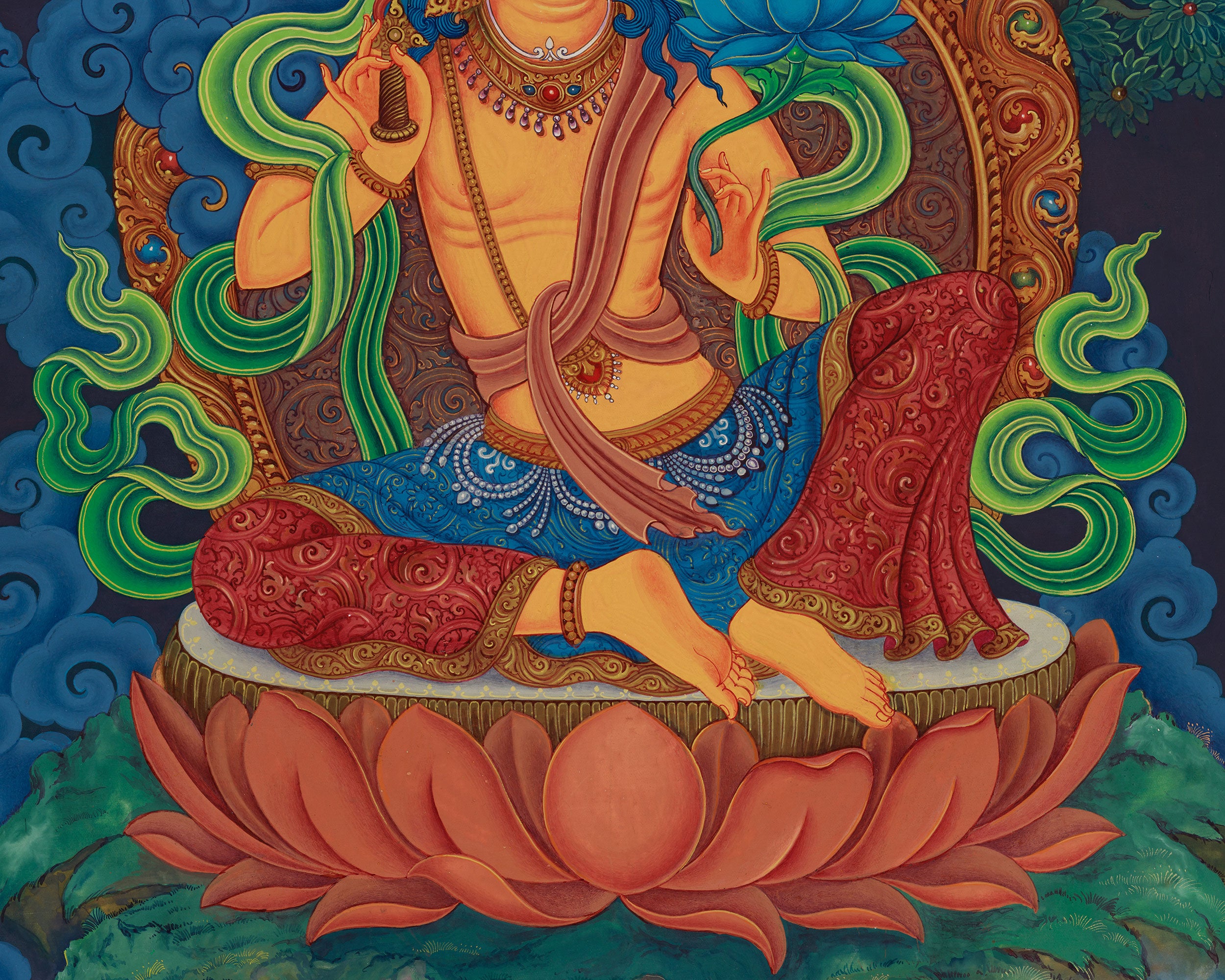 Rare Manjushri Wisdom Figurine | Hand-Painted Buddhist Artwork