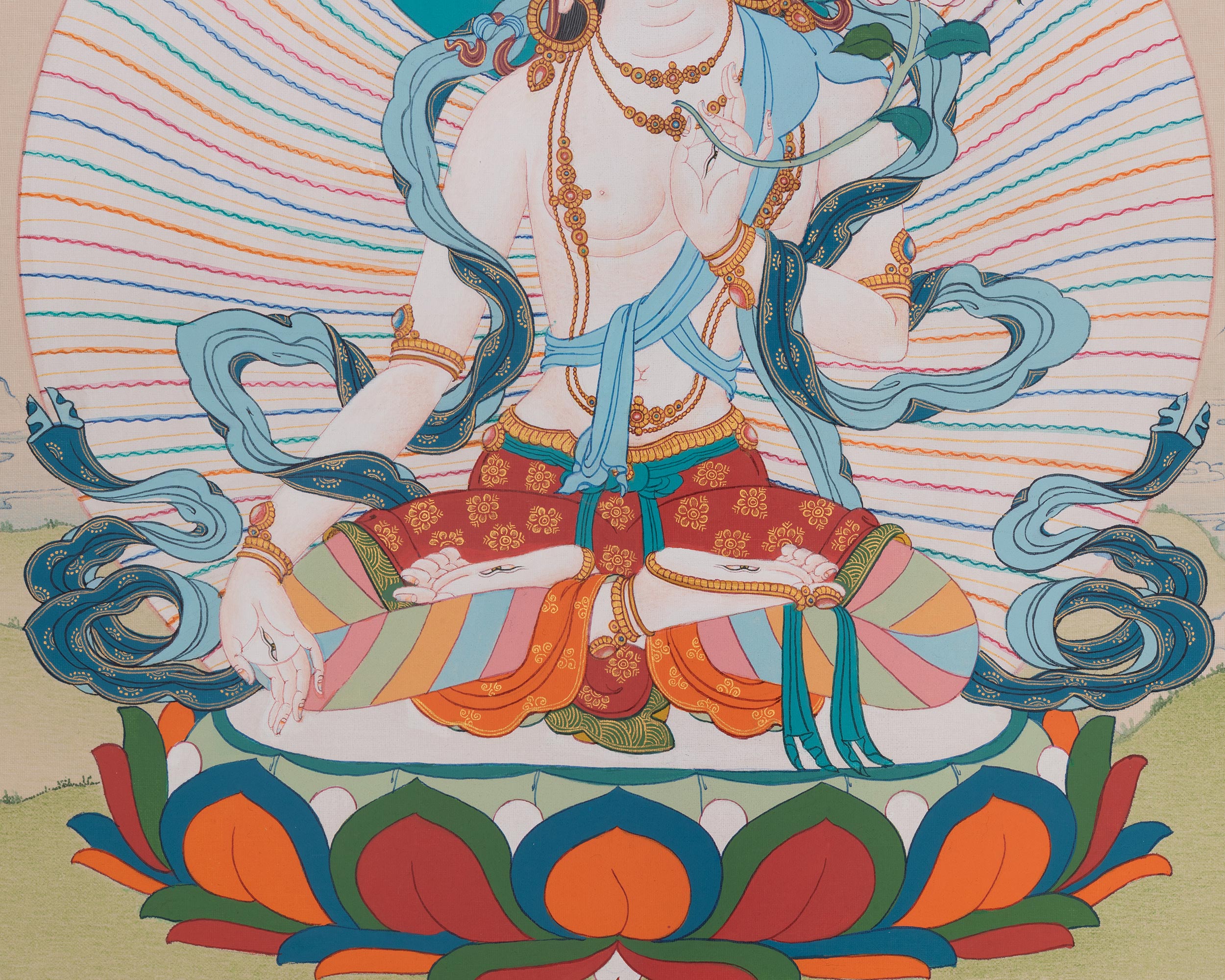White Tara Healing Artwork | Seven Eyed Goddess Thangka | Spiritual Gift