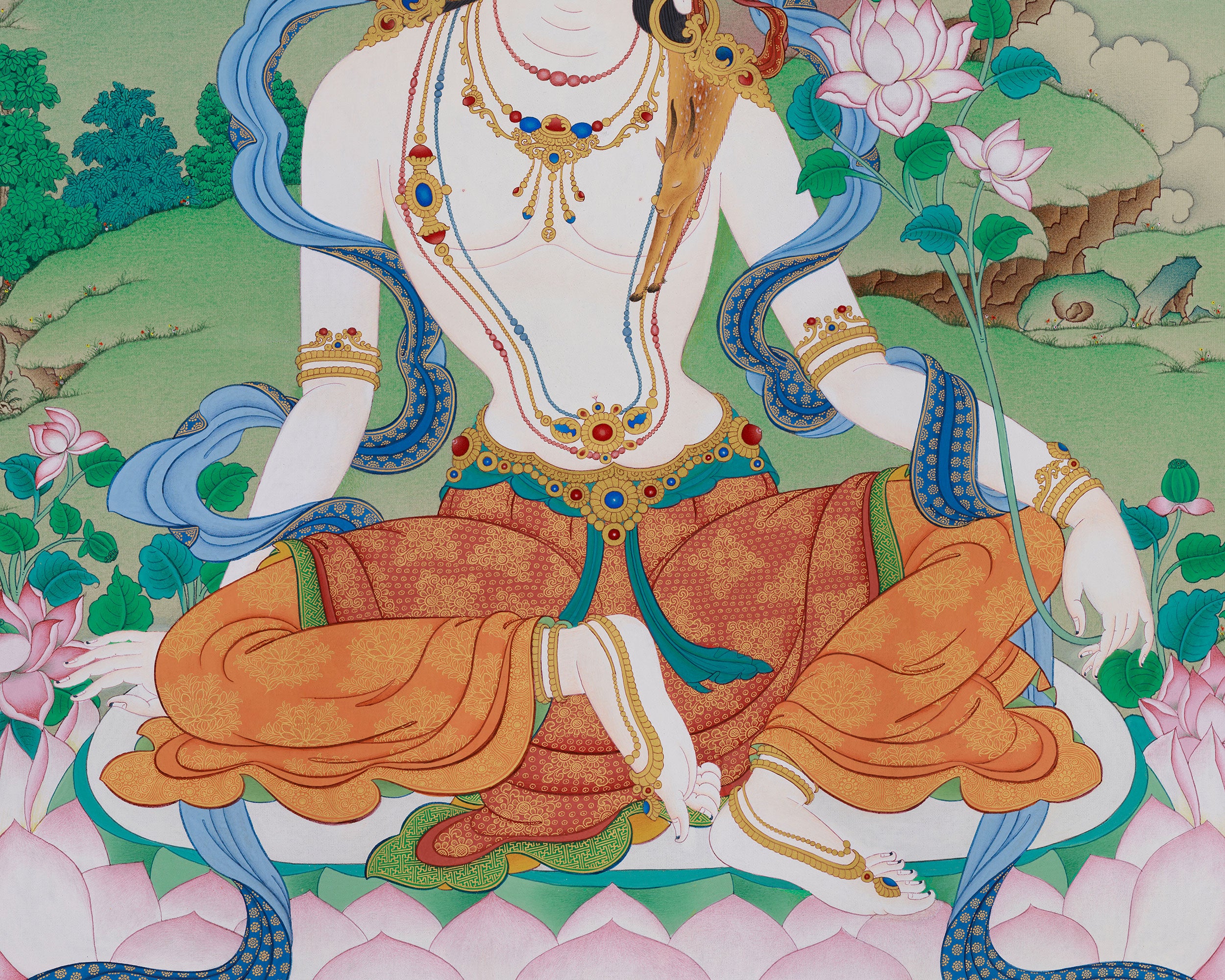 Two-Armed Chenrezig with Amitabha Buddha Thangka | Symbolizing Compassion, Pure Land Blessings