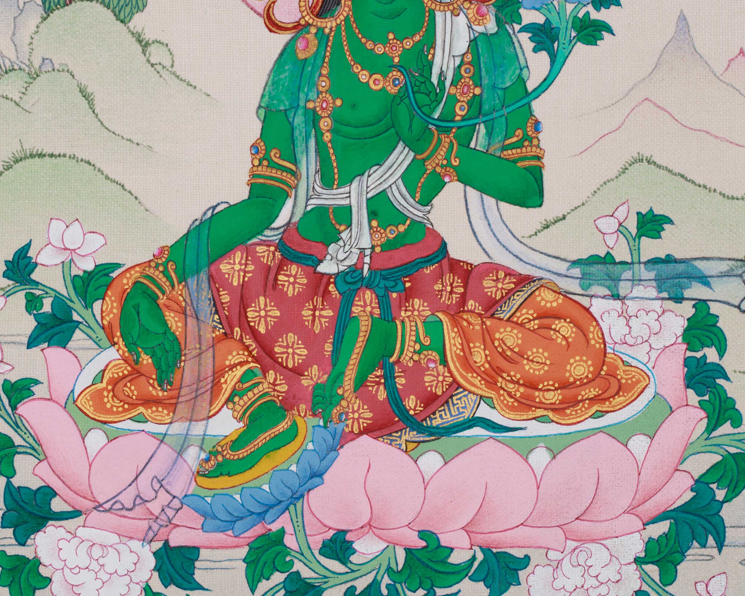 Original Goddess Shyama Tara Thangka | Green Tara, Mother of Liberation
