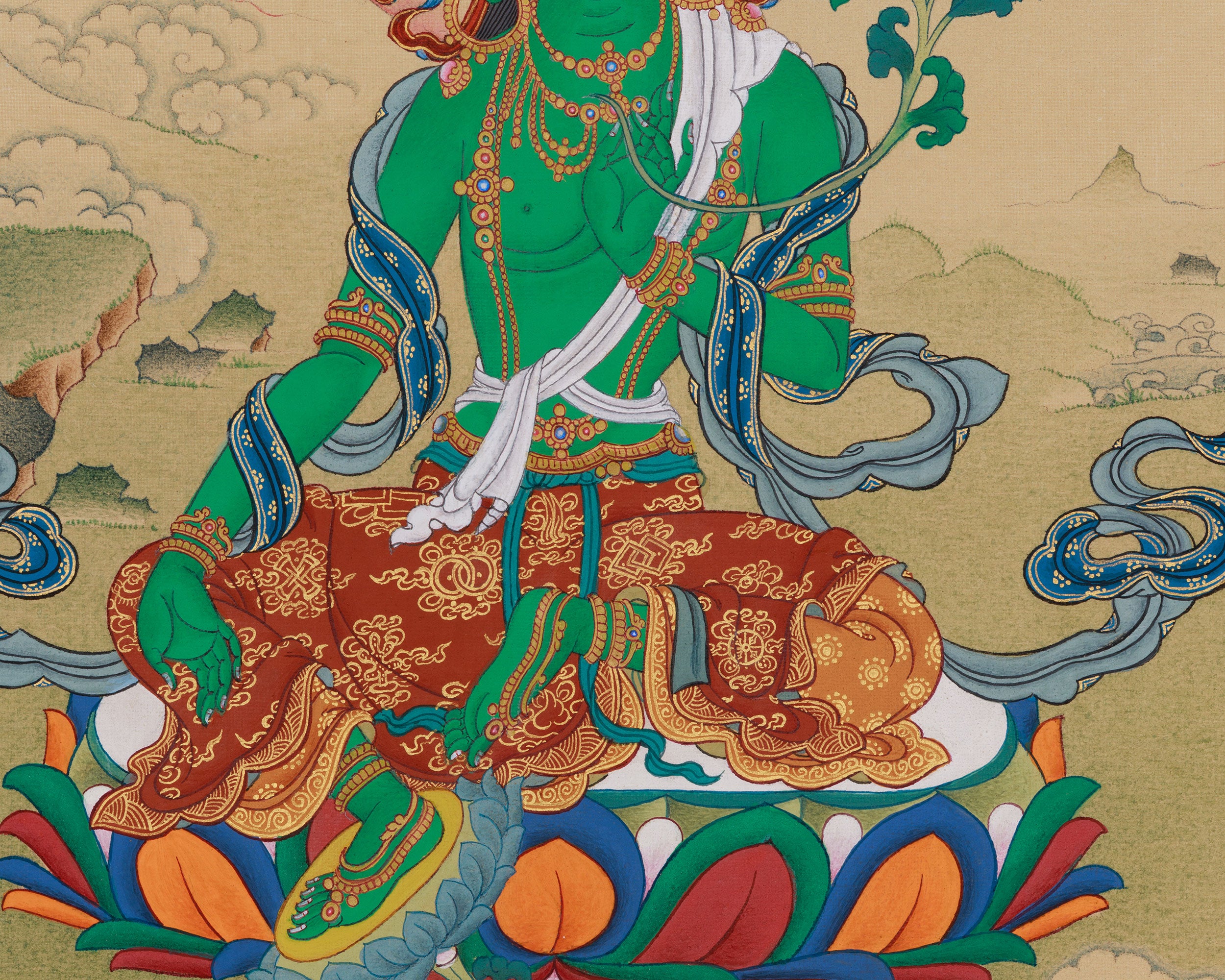 Green Tara with Amitabha Buddha Painting | Compassionate Deity and Buddha of Infinite Light