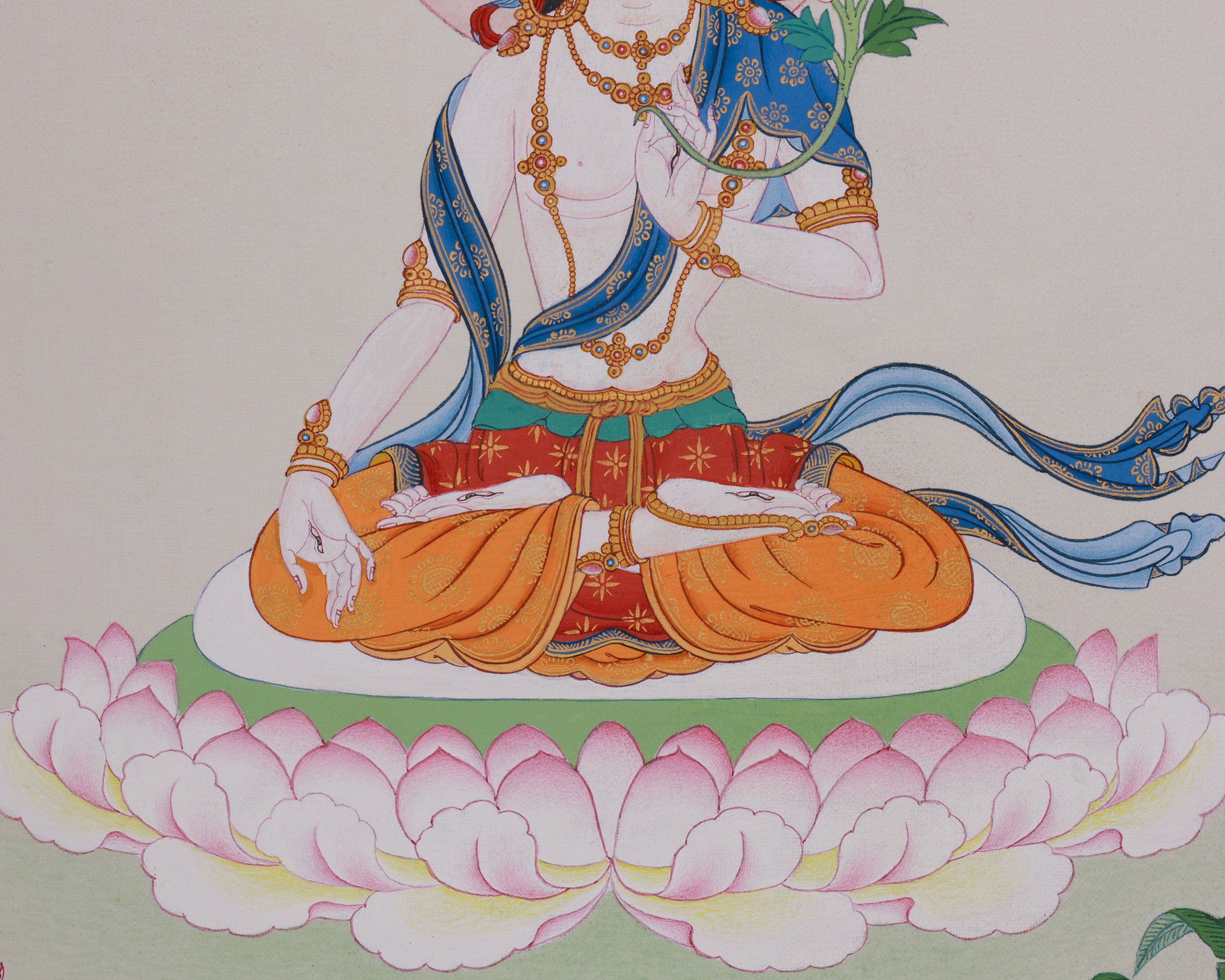 Small Tibetan White Tara Thangka | Traditional Karma Gardi Artistry