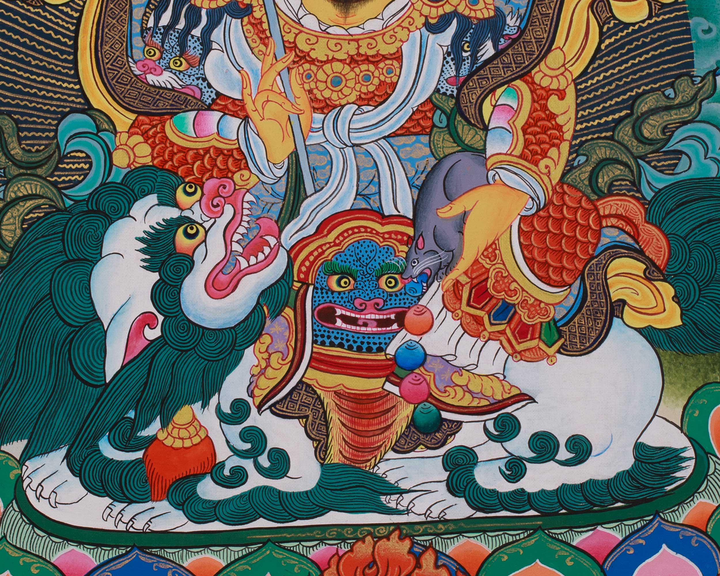 Namtoshe with Five Dzambhala and Guru Rinpoche Thangka | A Sacred Artwork of Prosperity and Spiritual Power