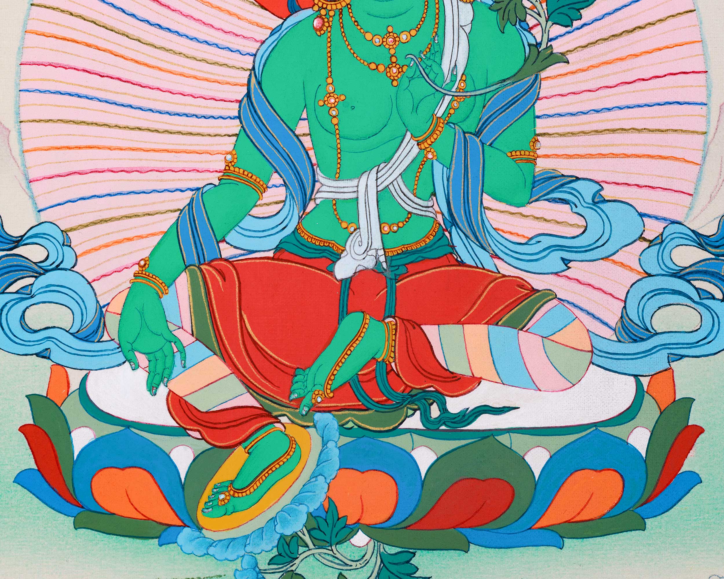 Small Green Tara Thangka for Practice