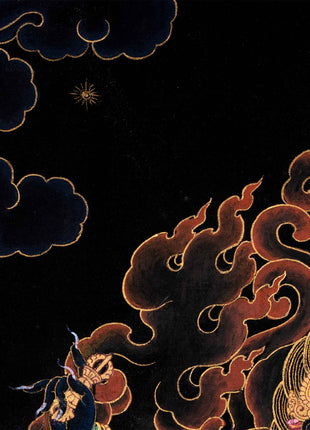 Sakya Vajrapani Tibetan Thangka | Painting In Black & Gold | Traditional Artwork