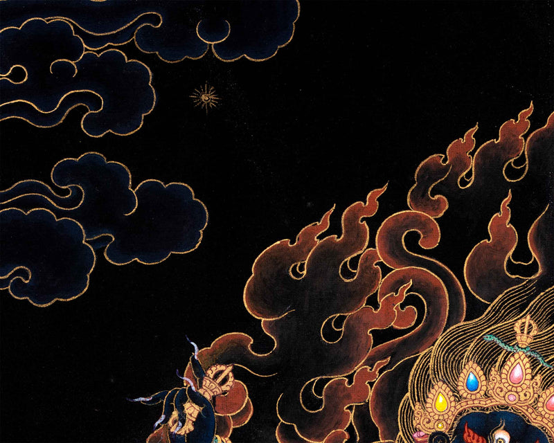 Sakya Vajrapani Tibetan Thangka | Painting In Black & Gold | Traditional Artwork