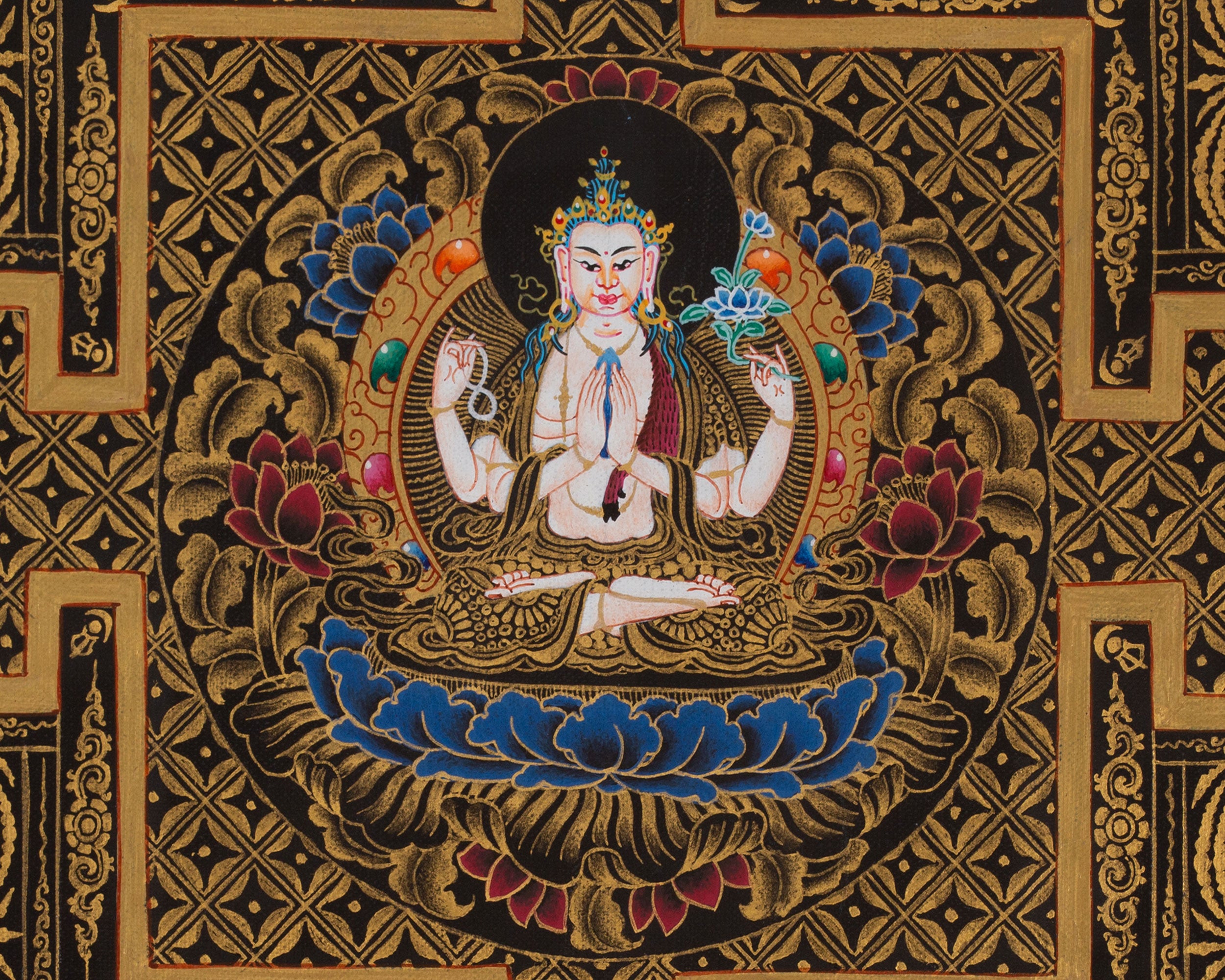 Sacred 9-Inches Chenrezig Mandala | Tibetan Mandala Depicting the Bodhisattva of Mercy