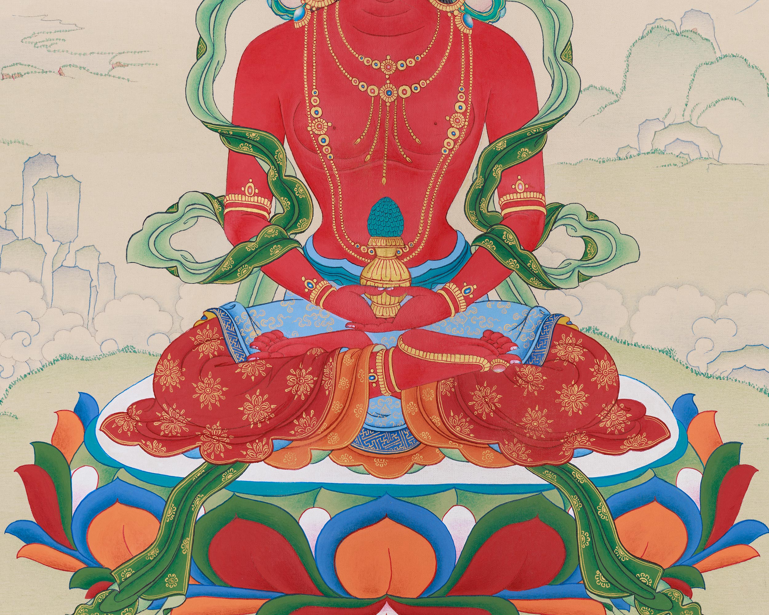 Hand-Painted Buddha Amitayus Thangka | Symbol of Long Life and Enlightened Grace