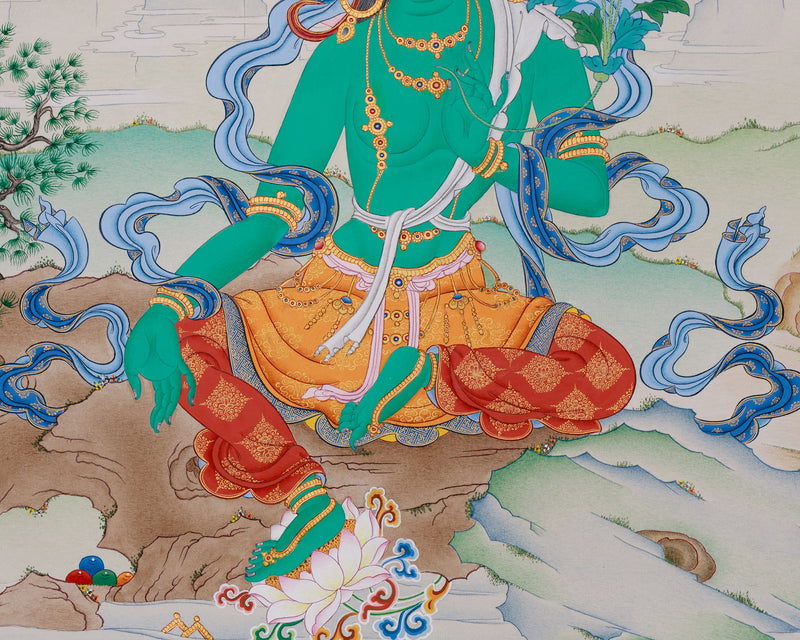 Supreme Mother Green Tara Thangka | Elegant Tibetan Artistry