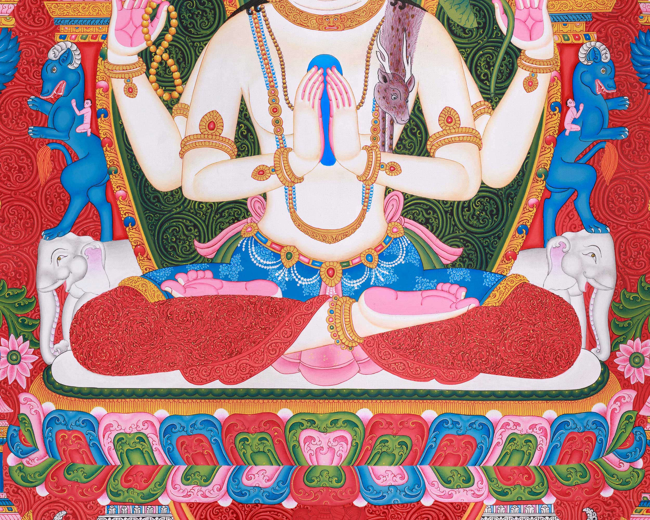 Thangka Print Of Avalokiteshvara | Artwork Of 4-Armed Chenrezig | The Bodhisattva of Compassion