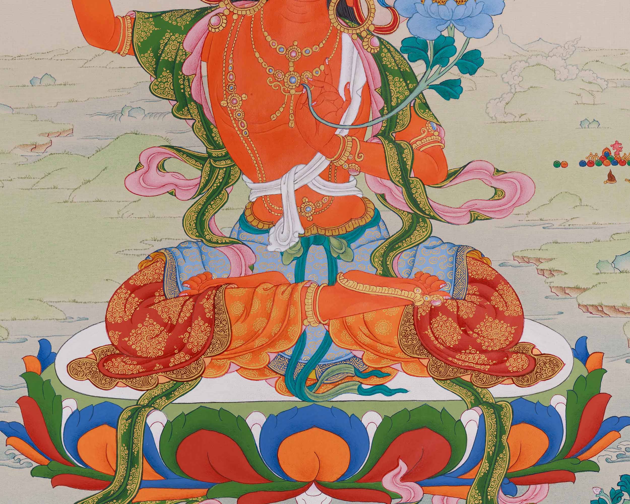 Traditional Thangka Of Manjushri | Wisdom Deity