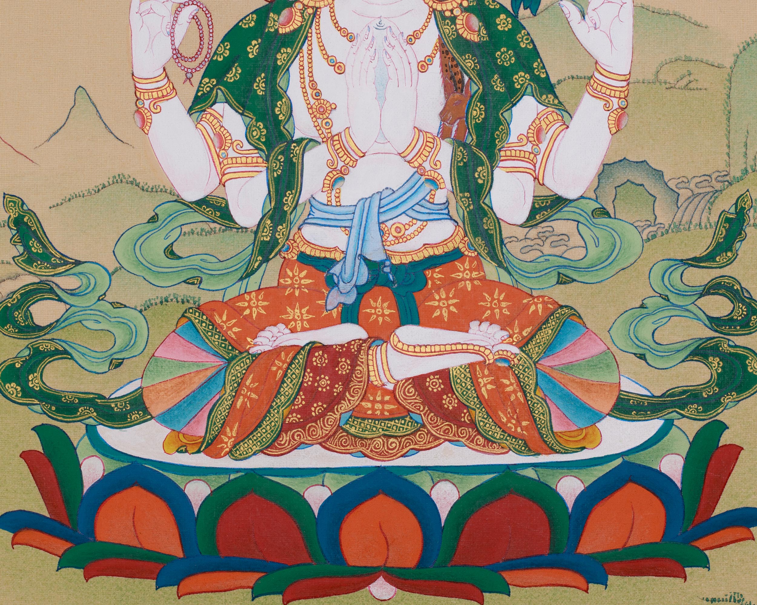 Four-Armed Avalokiteshvara, Compassion Buddha | Tibetan Bodhisattva of Mercy