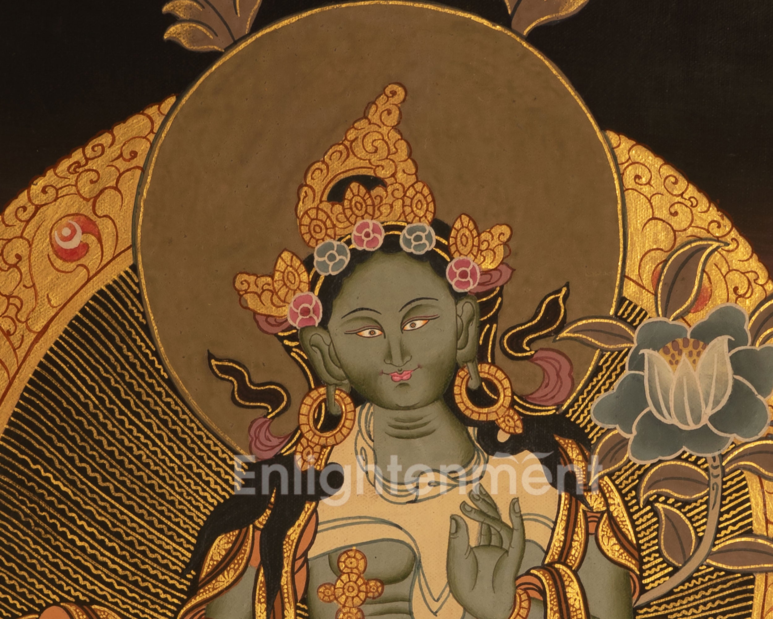Small Green Tara Thangka | Religious Art For Wall Decor