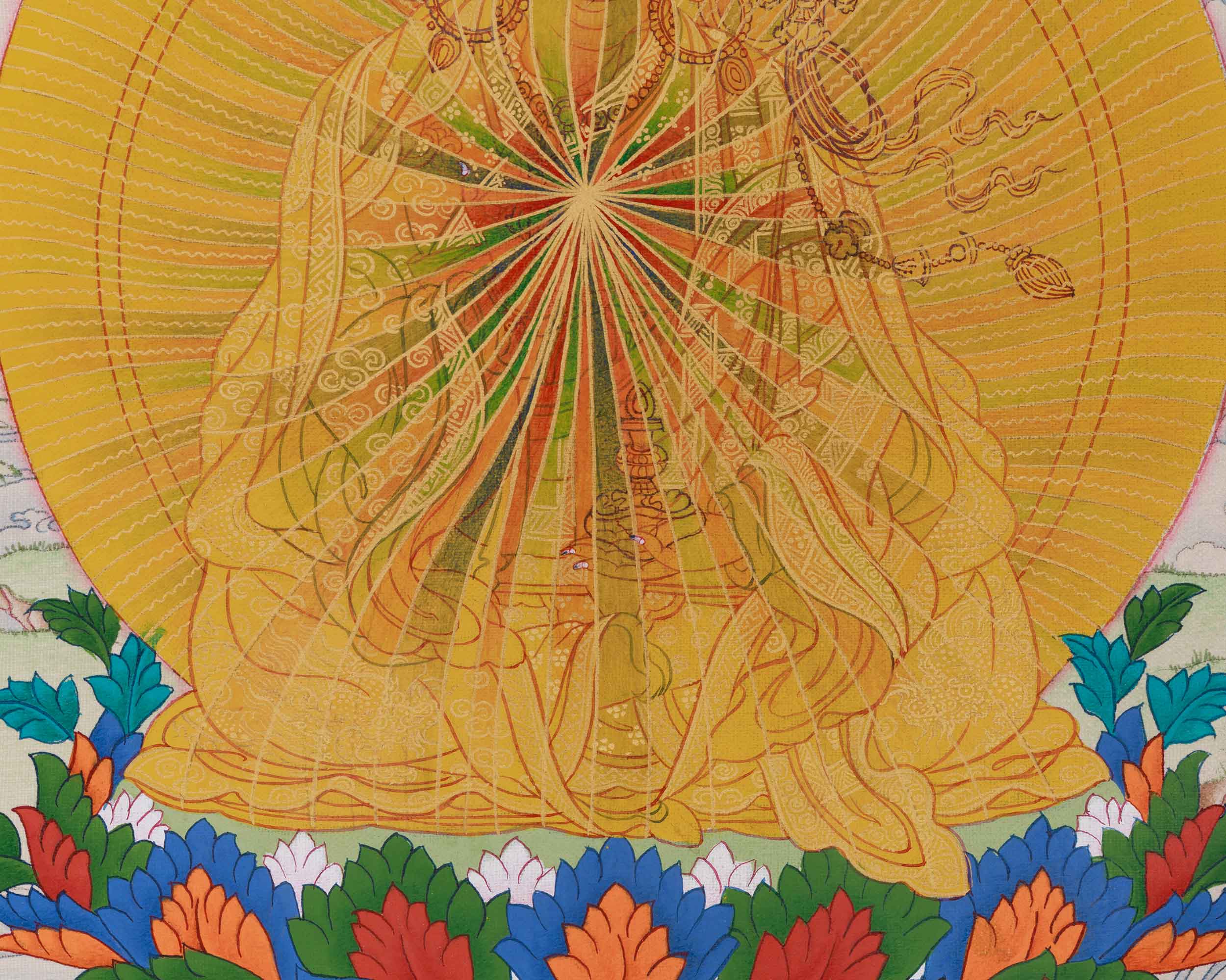 13 Inch Handmade Guru Padmasambhava Thangka | Guru Rinpoche in Rainbow