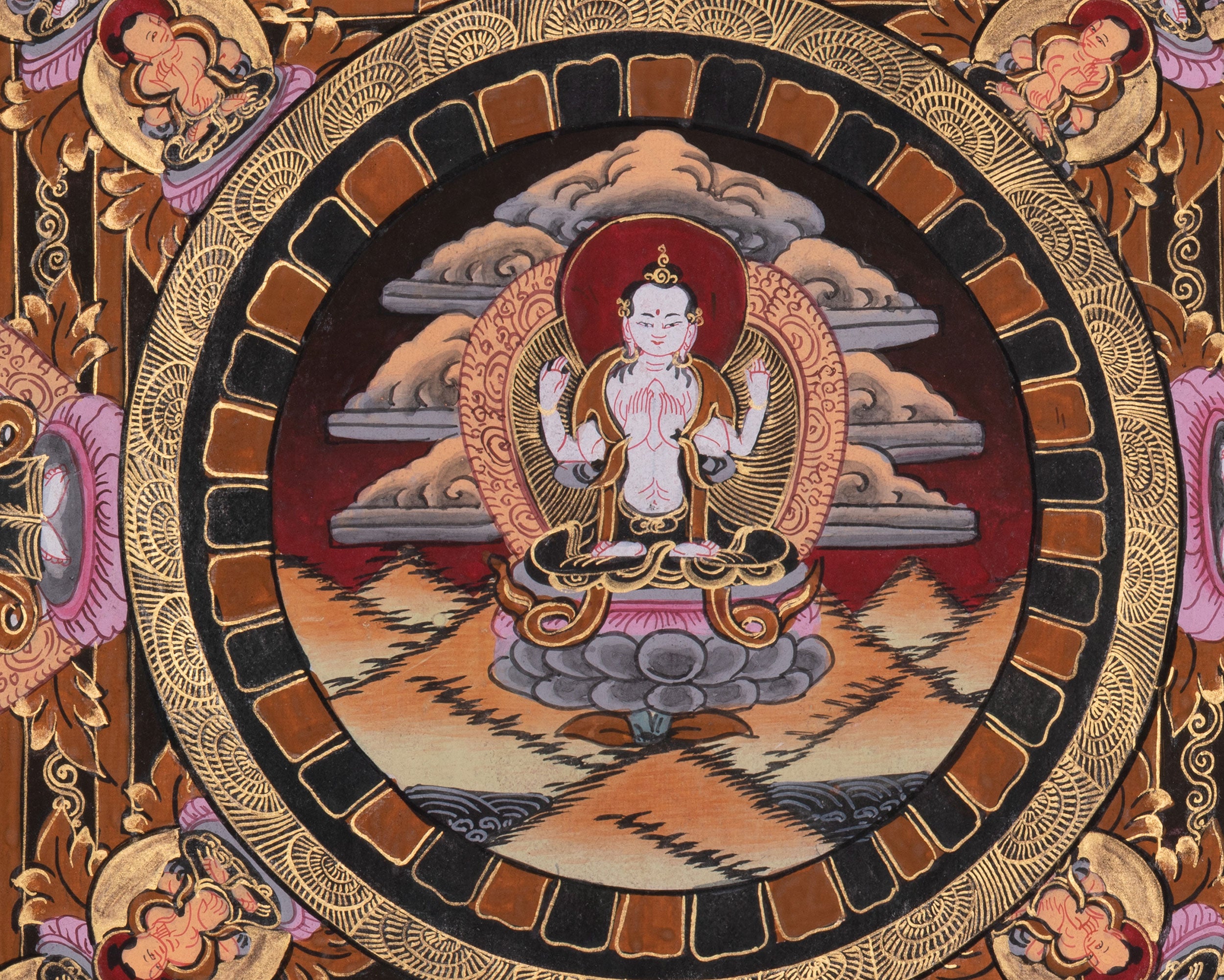 Four Armed Chenrezig Mandala Thangka | Bodhisattva of Compassion