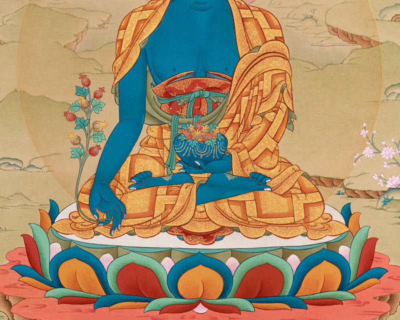 Sangay Menla (Medicine Buddha) Thangka – Traditional Tibetan Healing Art