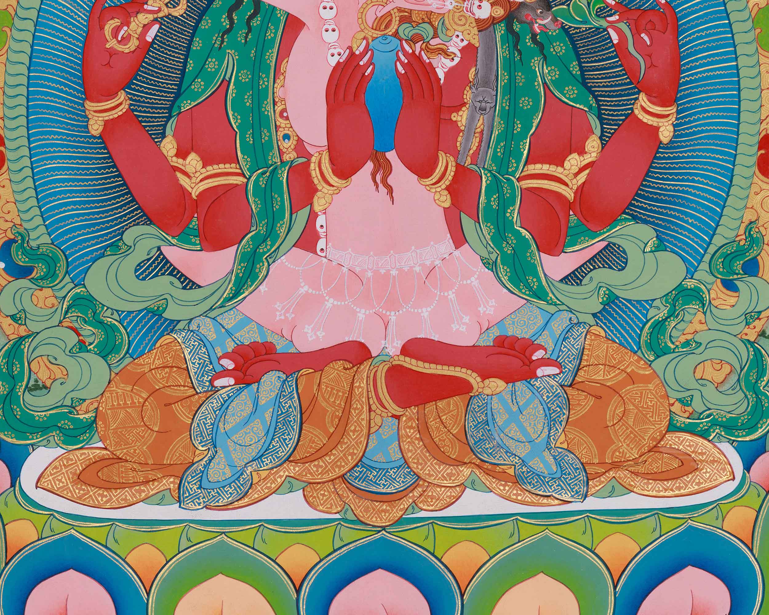 Traditional Red Chenrezig Thangka | Sacred Art of Compassion