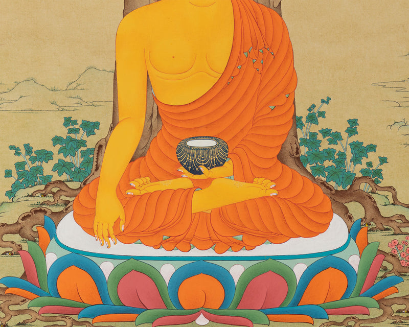 The Enlightened Shakyamuni Buddha Under The Bodhi Tree | Spiritual Giclee Canvas Print