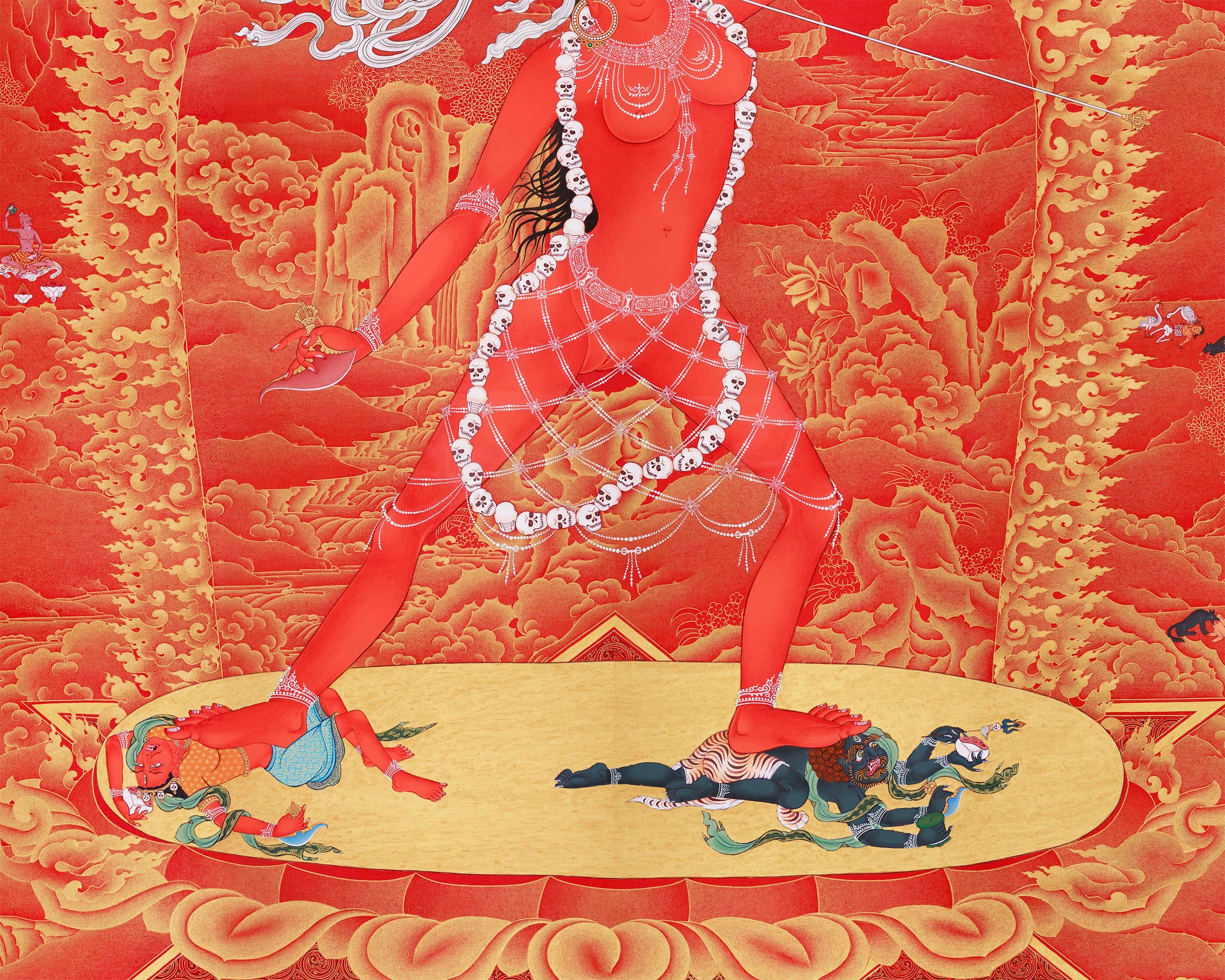 Queen of Dakinis, Vajrayogini | Exclusive Large Thangka in Nakthang (Gold on Red) Style