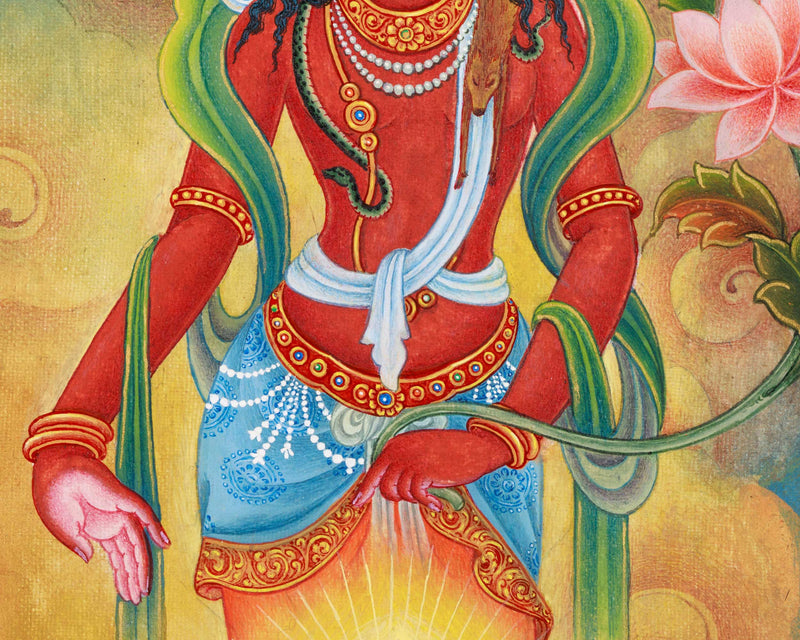 Red Chenrezig Thangka Print | Boddhisattva Avalokiteshvara | Traditional Art Print of Chenresig