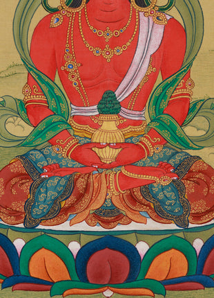 Red Hues Buddhas, Amitayus and Amitabha Artwok | Lhasa Stone Pigments