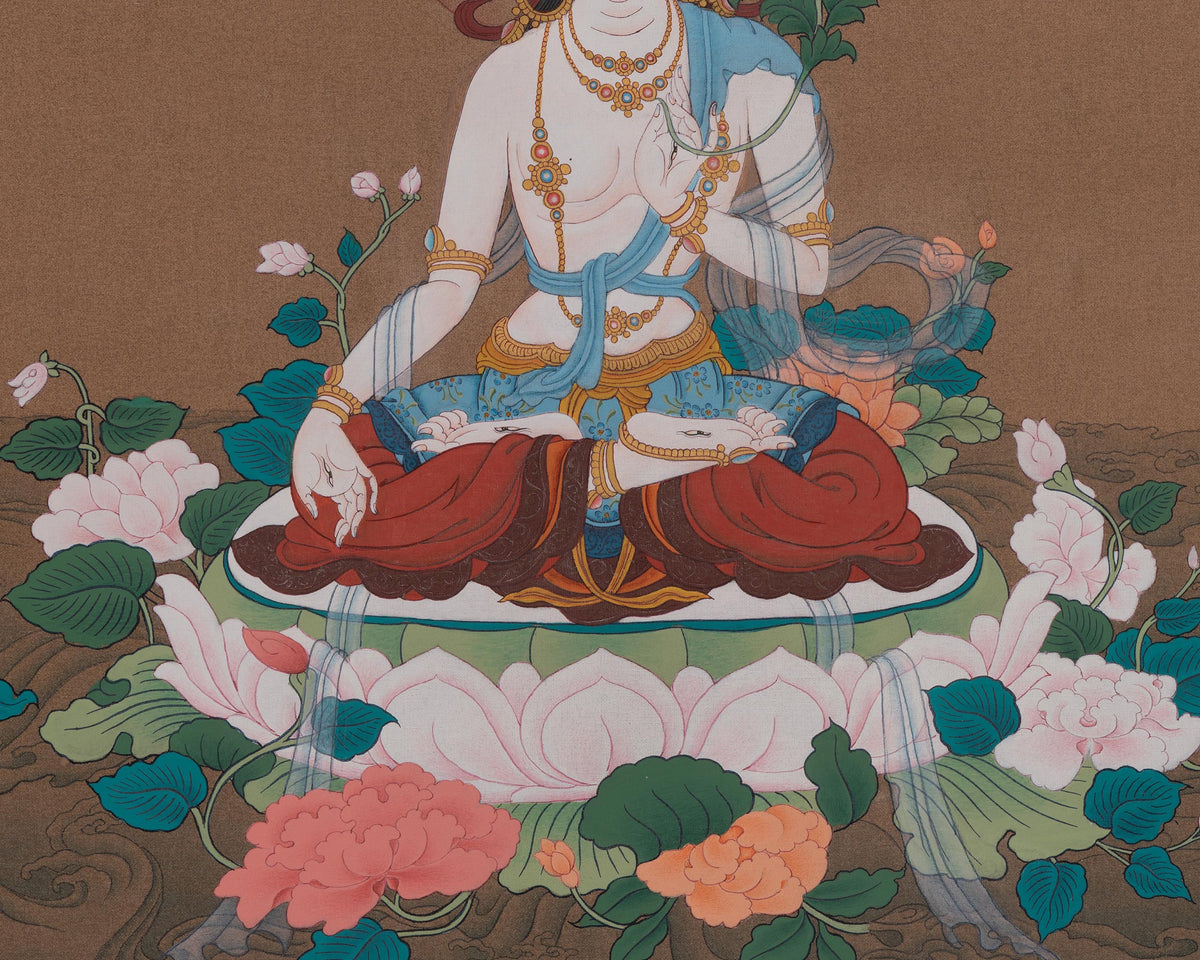 Tibetan Sita Tara Thangka | White Tara Compassion and Healing Artwork