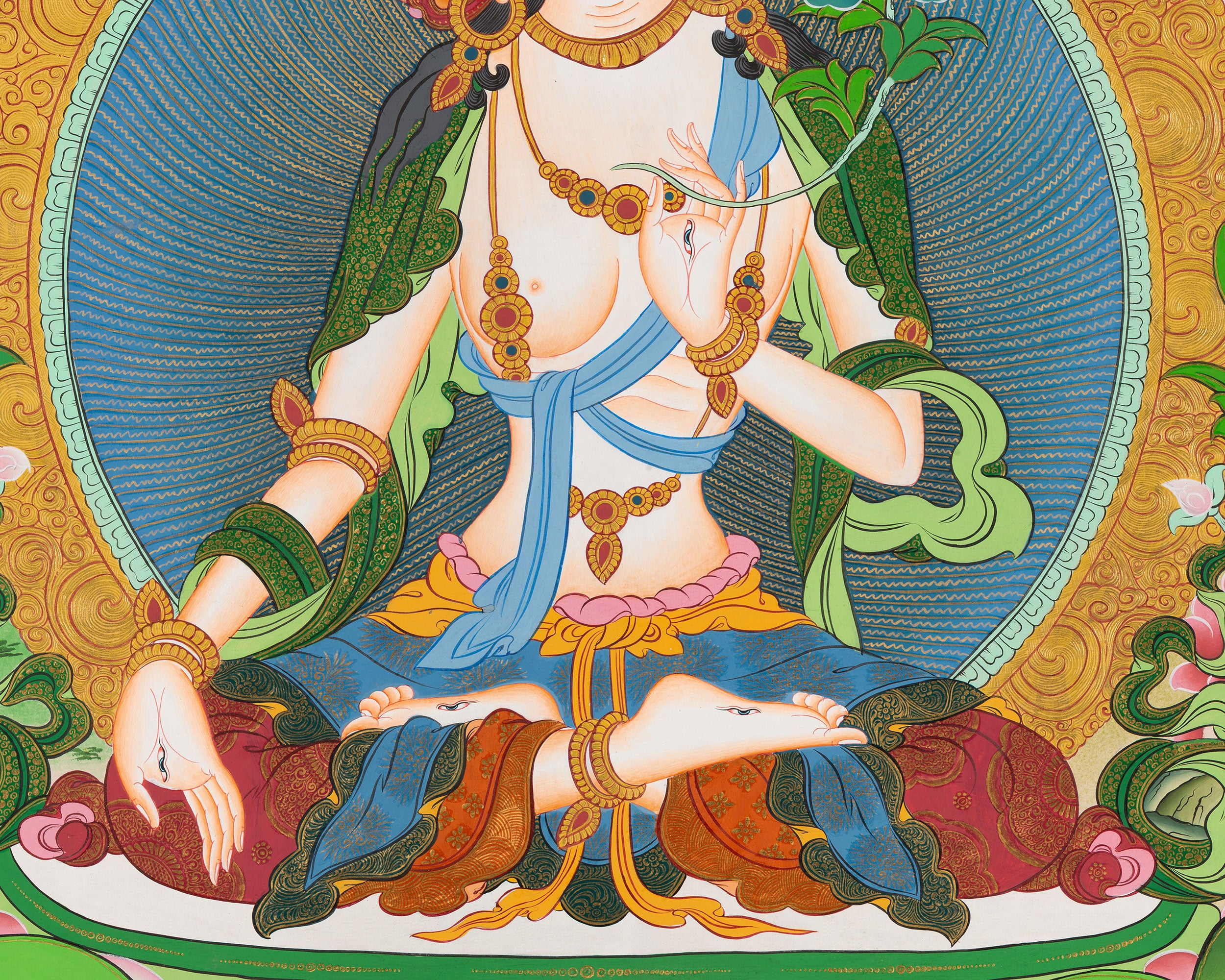 Hand-Painted White Tara (Sita Tara) Thangka | Female Buddhist Deity of Longevity